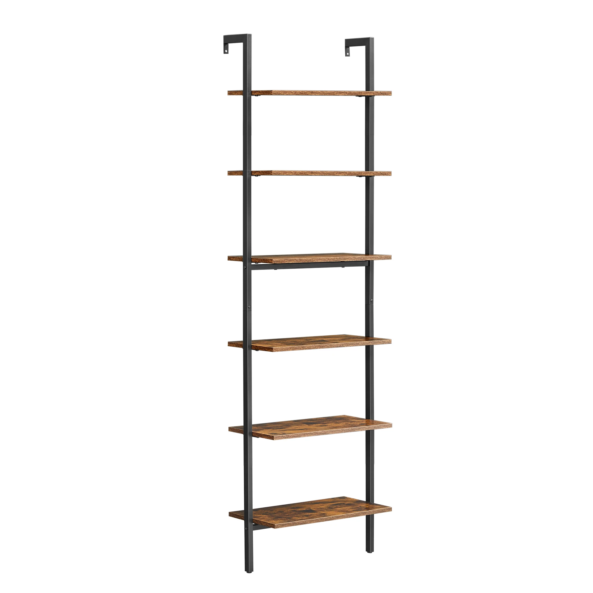 VASAGLE Estantería Escalera, Estantería de 6 Niveles, Librería de Escalera, para la Sala de Estar, Oficina, Dormitorio, 60 x 30 x 204,8 cm, Estilo Industrial, Marrón Rústico y Negro