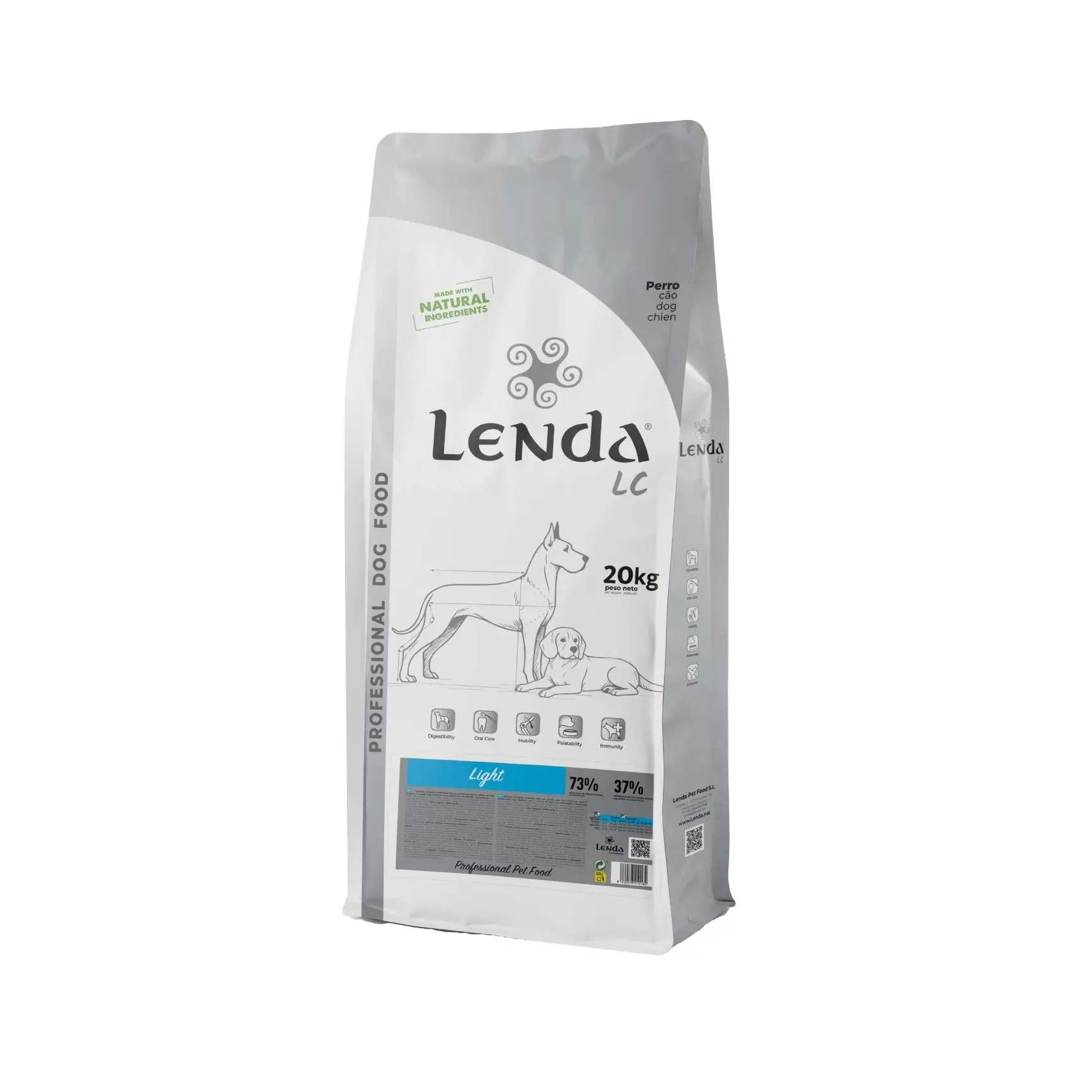 Lenda LC Light 20 kg - Alimento Natural para Adultos y Senior - Alimento Saciante para Perros - Alimento Bajo en Grasas para Perros - Control de Peso - con Condroprotectores Probióticos y Rico en