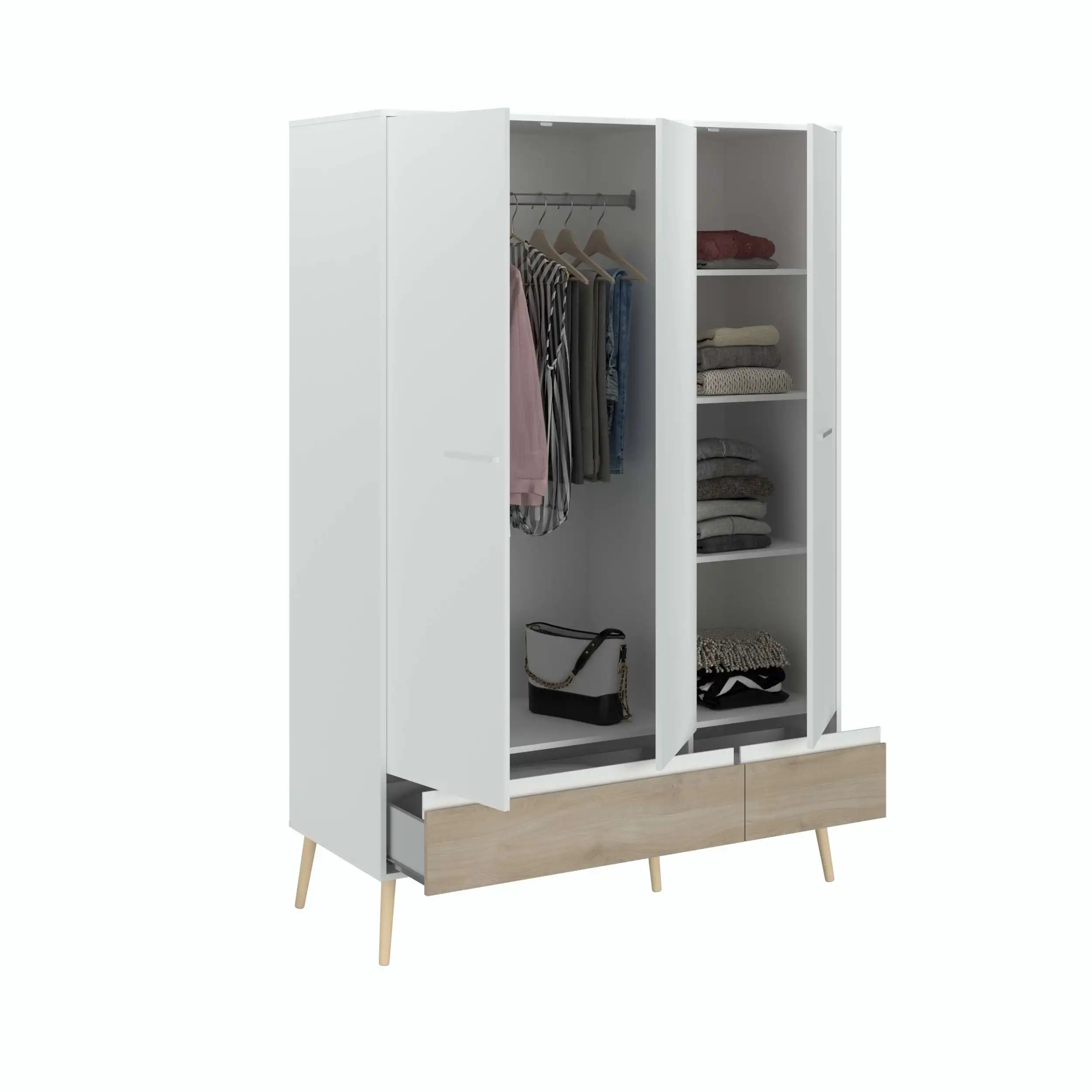 Miroytengo Armario Ropero Osaka con 3 puertas color Roble Japonés y Blanco Estilo Japandi