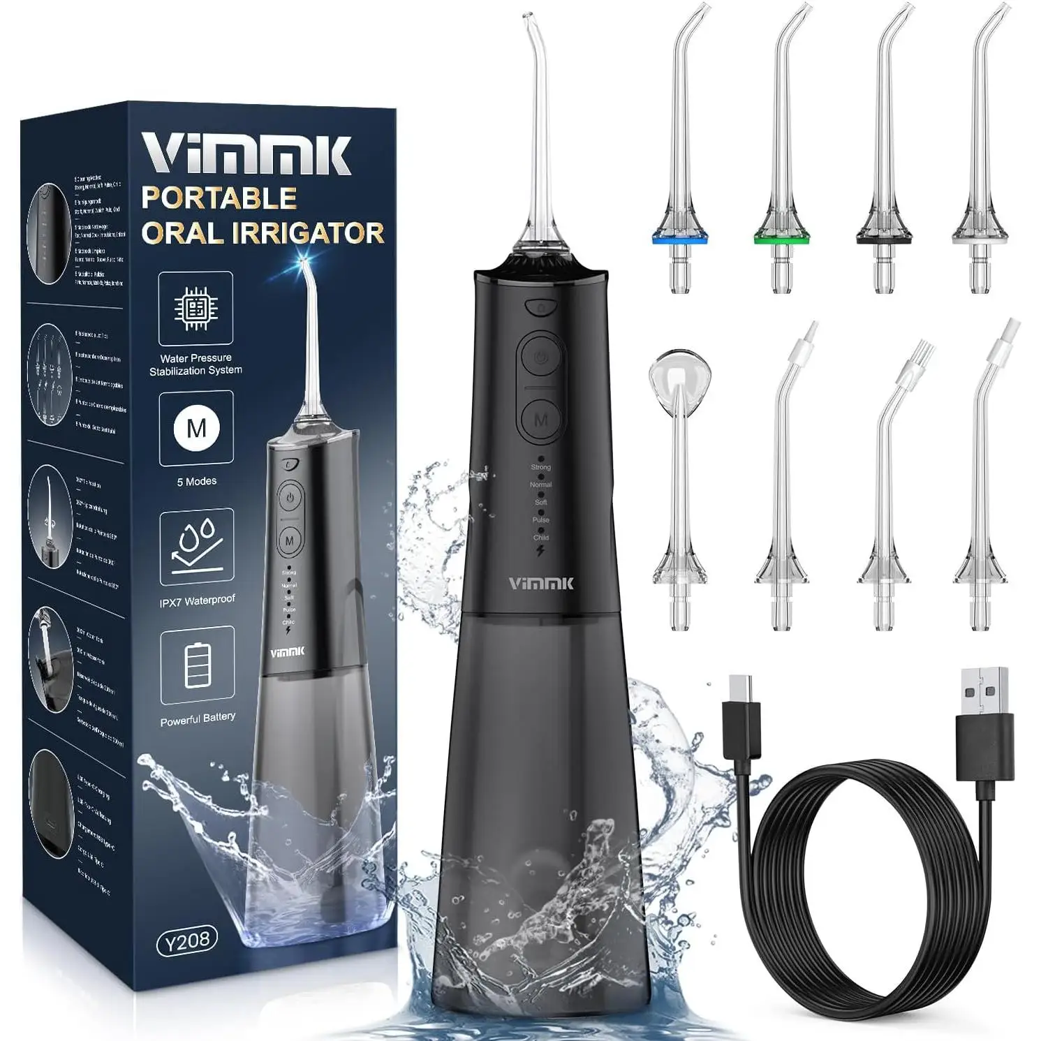 Irrigador Bucal Portatil Timits 8 Boquillas 5 Modos USB-C Recargable