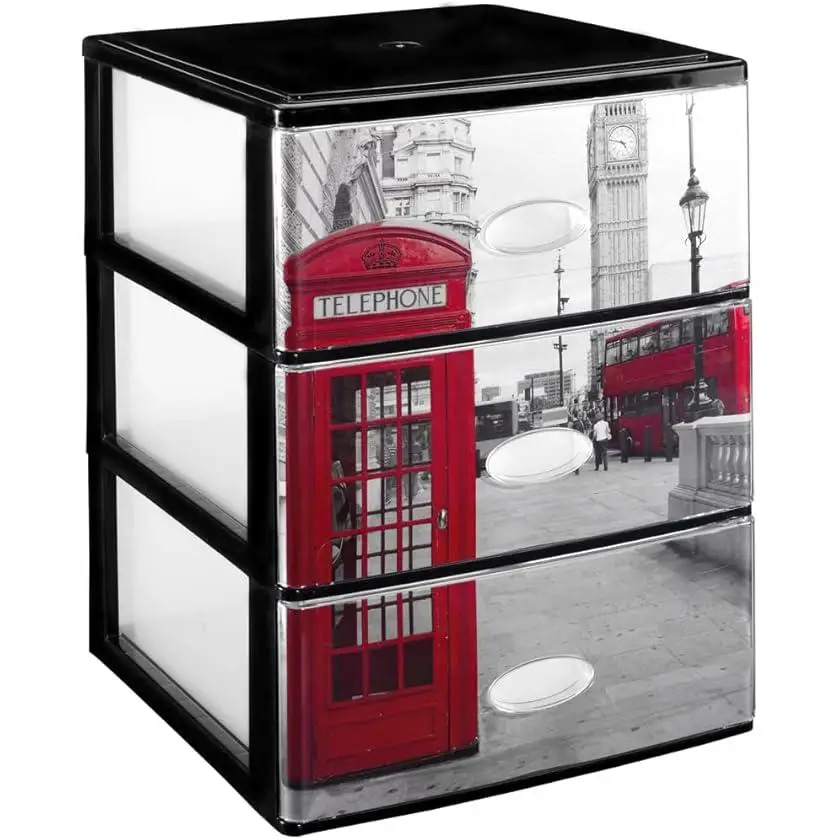 COM-FORT HOUSE  Cajonera Apilable de Plástico Efecto Cristal  Modelo Londres  Color Negro