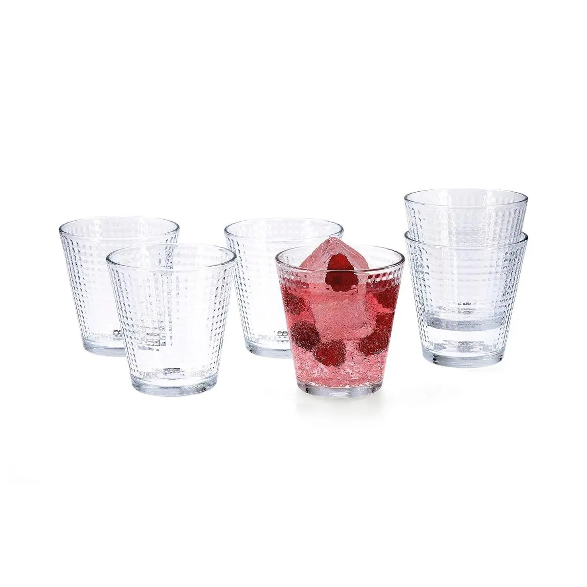 QUID LINA Set 6 Low Glass Glass 25CL Transparent Embossed Easy to Clean, Eco-Friendly, Healthy 100% Material, Hygienic 100%, Non-Porous, Long-lasting Refrigerated 6 Cups 25 cl