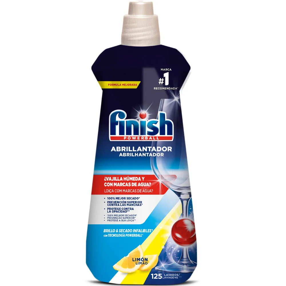 Finish ABRILLANTADOR LIMÓN, Vajilla Seca, Resultado Brillante, Previene Marcas de Agua, Elimina Restos de Cal, Infalible, Profesional
