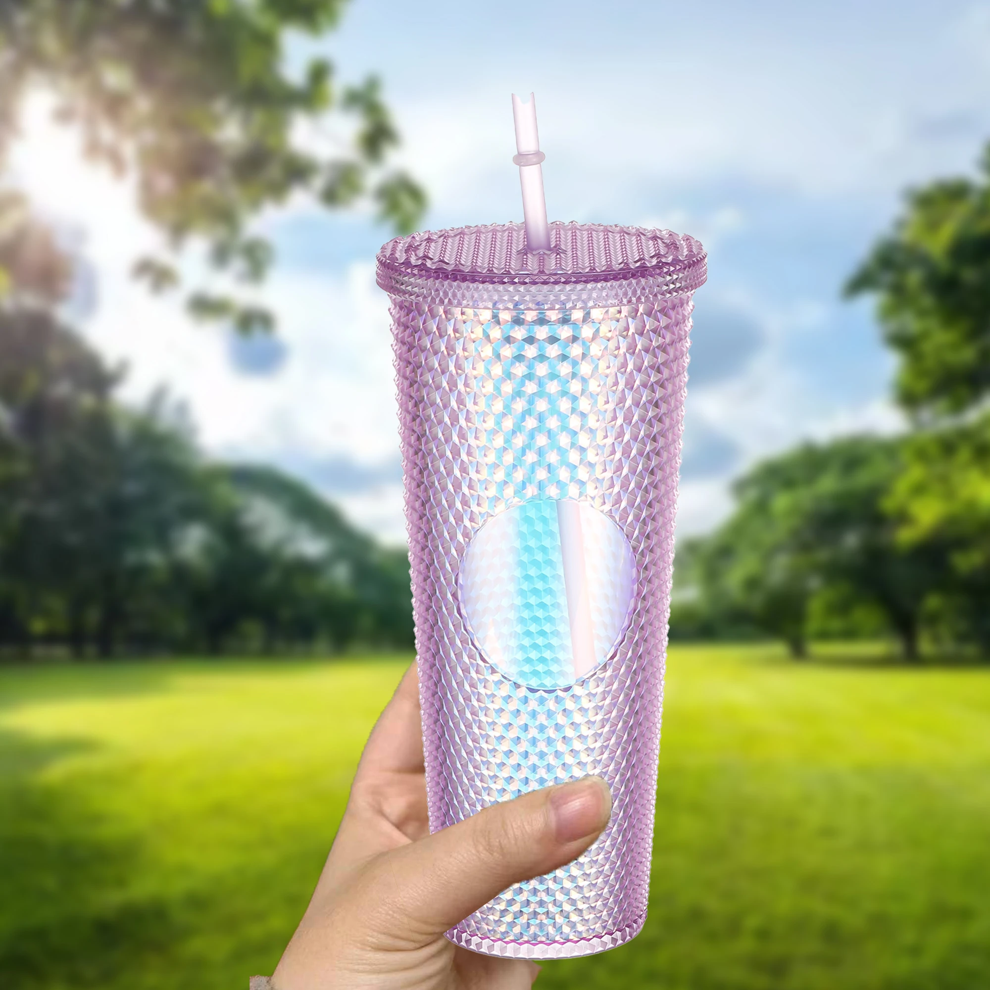 Wishes Plastic Double Wall Cup | Lid & String Cup | starbucks Reusable Glass | 720ml | Airtight Lid | Cold Drink bubble tea Coffee Juice