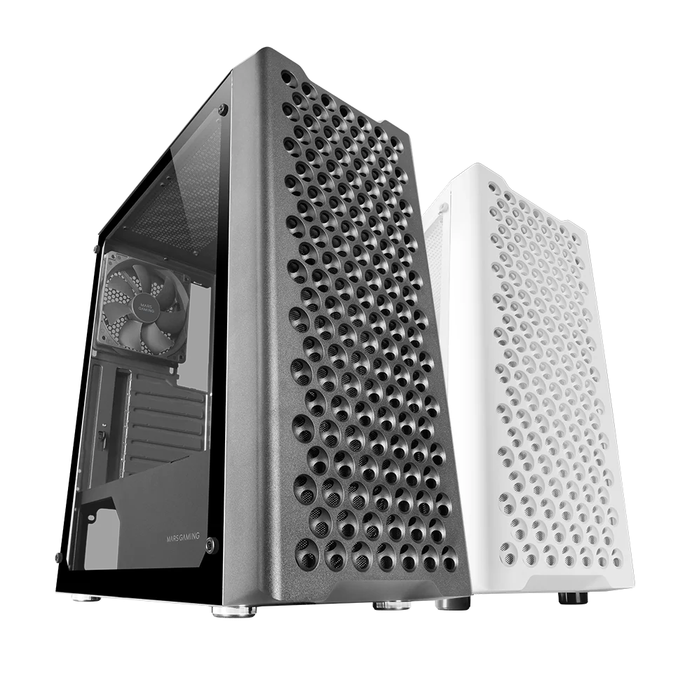 Mars Gaming MC-iPRO, Caja Profesional ATX, Rejilla Frontal de Malla 3D, Ventana Lateral Cristal Templado, Ventilador FDB Ultrasilencioso 12cm, Caja PC con Soporte Refrigeración Líquida, Semitorre PC