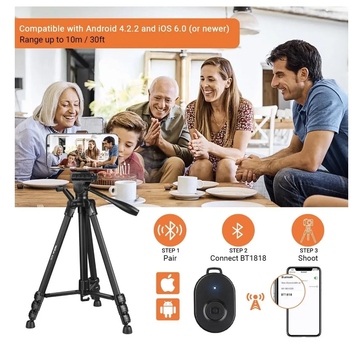 TACKLIFE MLT02 Trípode Liviano Portátil Bluetooth con Control Remoto y Base de Cámara Desmontable