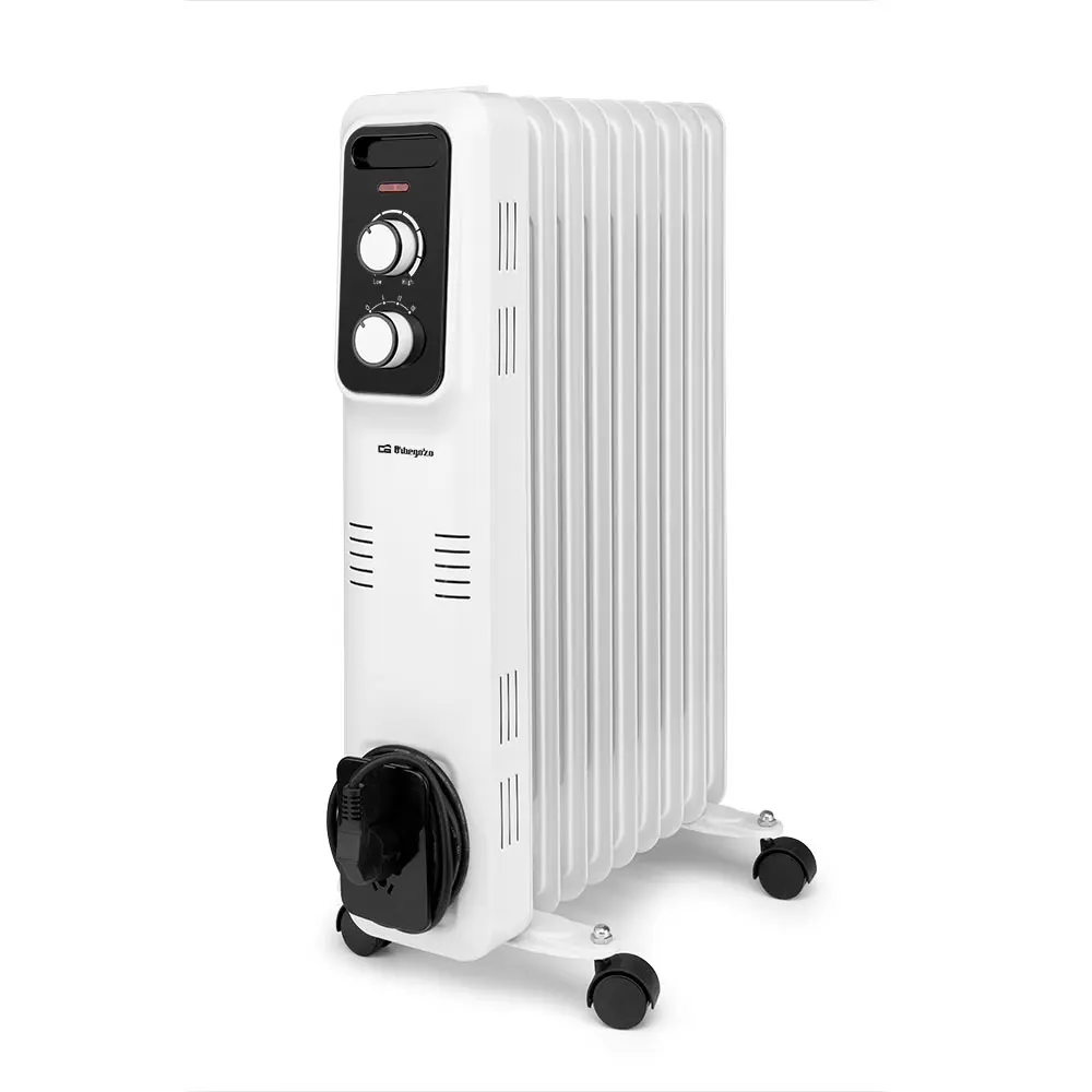 Radiador de aceite Orbegozo RL 2000, 9 elementos, termostato regulable, 3 potencias de calor, ruedas pivotantes multidireccionales, 2000 W