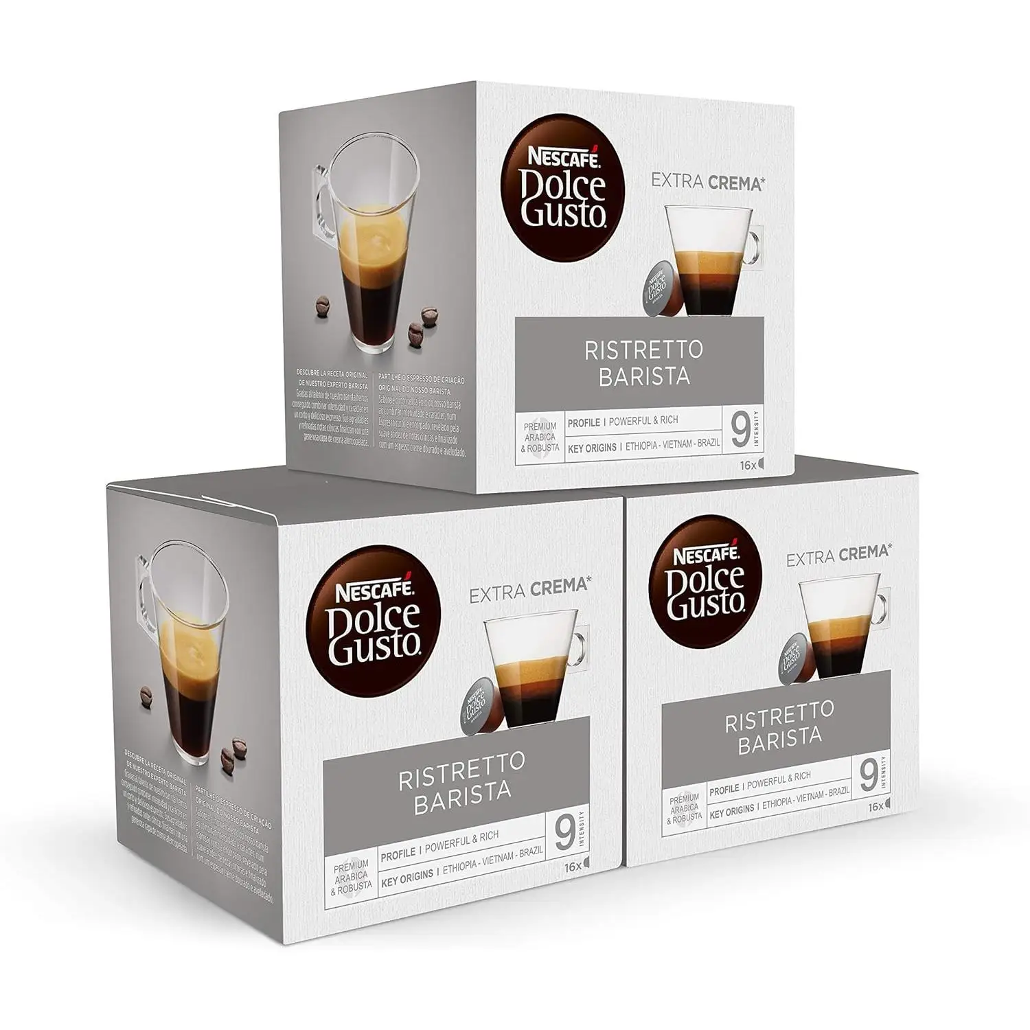 Cápsulas de Café NESCAFÉ Dolce Gusto Ristretto Barista - 48 Unidades de Espresso Fuerte Intensidad 9 con Notas de Arábica de Etiopía, Brasil y Robusta Vietnamita - Pack Ahorro 3x16