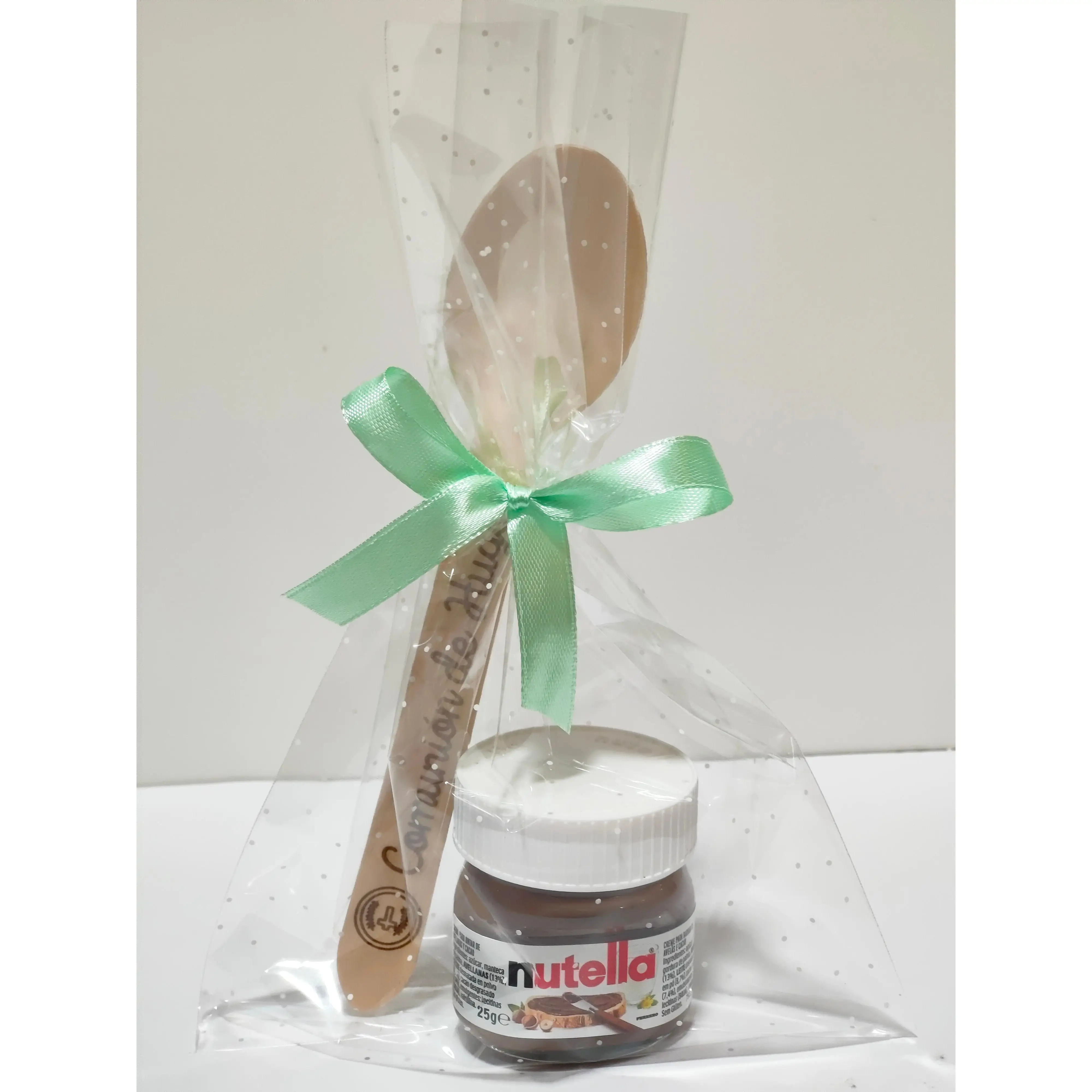 BurningWood Mini Nutella de 25g (1 incluida) con Cuchara de Madera - Detalle Eventos, Regalos Personalizados Boda Comunion Bautizo Cumpleaños Graduación, Bolsas Regalo - BurningWood nutella mini nutela regalo mini nutella comunion