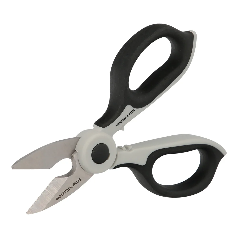 WOLFPACK LÍNEA PROFESIONAL Tijeras Electricista 155 mm. Mango TPR Plus Sin tensión. Hojas de acero inoxidable, ergonómicas, tijeras para cortar cables, pelacables