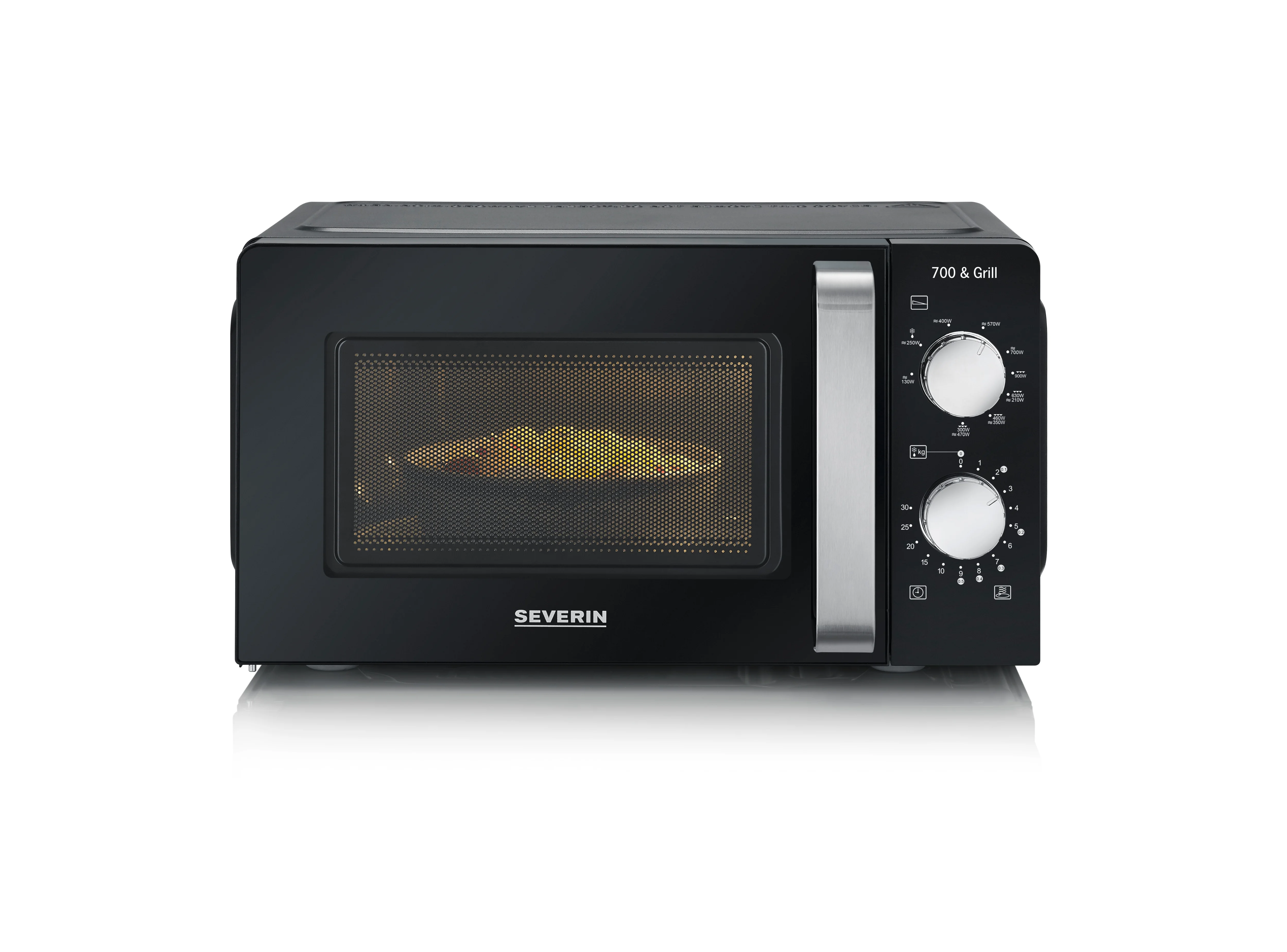 SEVERIN microwave 2 in 1 with grill 700 W, analog microwave with 9 automatic programs, microwave with grill and turntable, Black/stainless steel, MW 7781