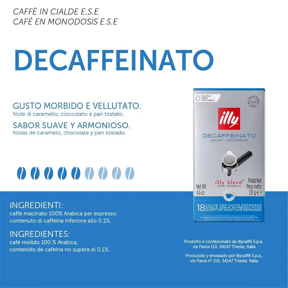 Illy cafe pack 6 single-dose e.s.e decaffeinated - 18 units - qumir