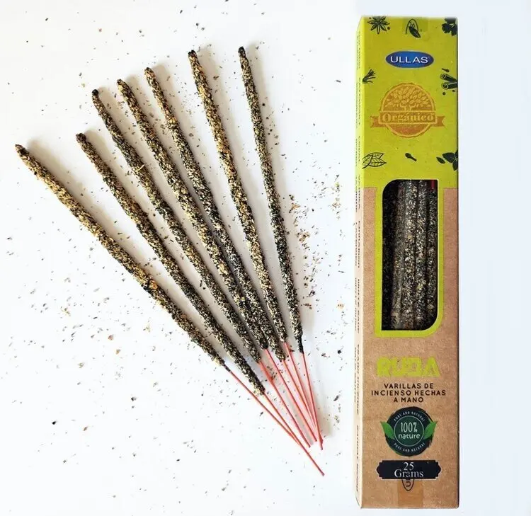Organic Rue Incense Ullas Handmade Eco-Friendly - Set of 12 packs (25g each) with natural essential oils, promoting relaxation and meditation, perfect for aromatherapy and home air freshening.