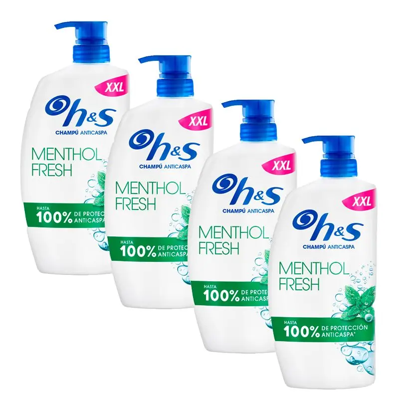 H&S | Menthol Fresh Champú Anticaspa con Dispensador, 3200ml, para Uso Diario. Hasta 100% de Protección Anticaspa, Clínicamente Probado. Para Todo Tipo de Pelo y Cuero Cabelludo. Frescor, Aroma a Mentol 4x800ML