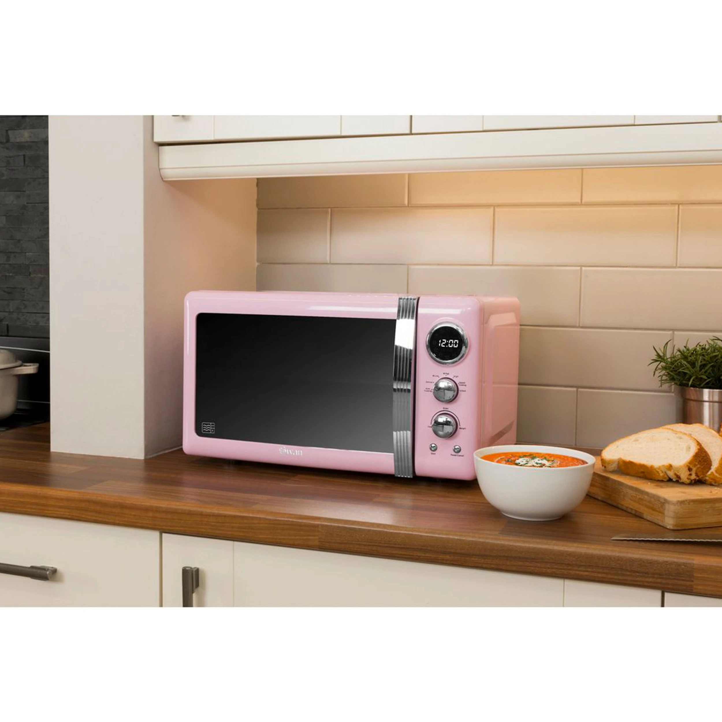 Swan sm22030lpneu retro digital microwave 20l, 5 power levels, defrosting function timer 60 min, 800w, pink