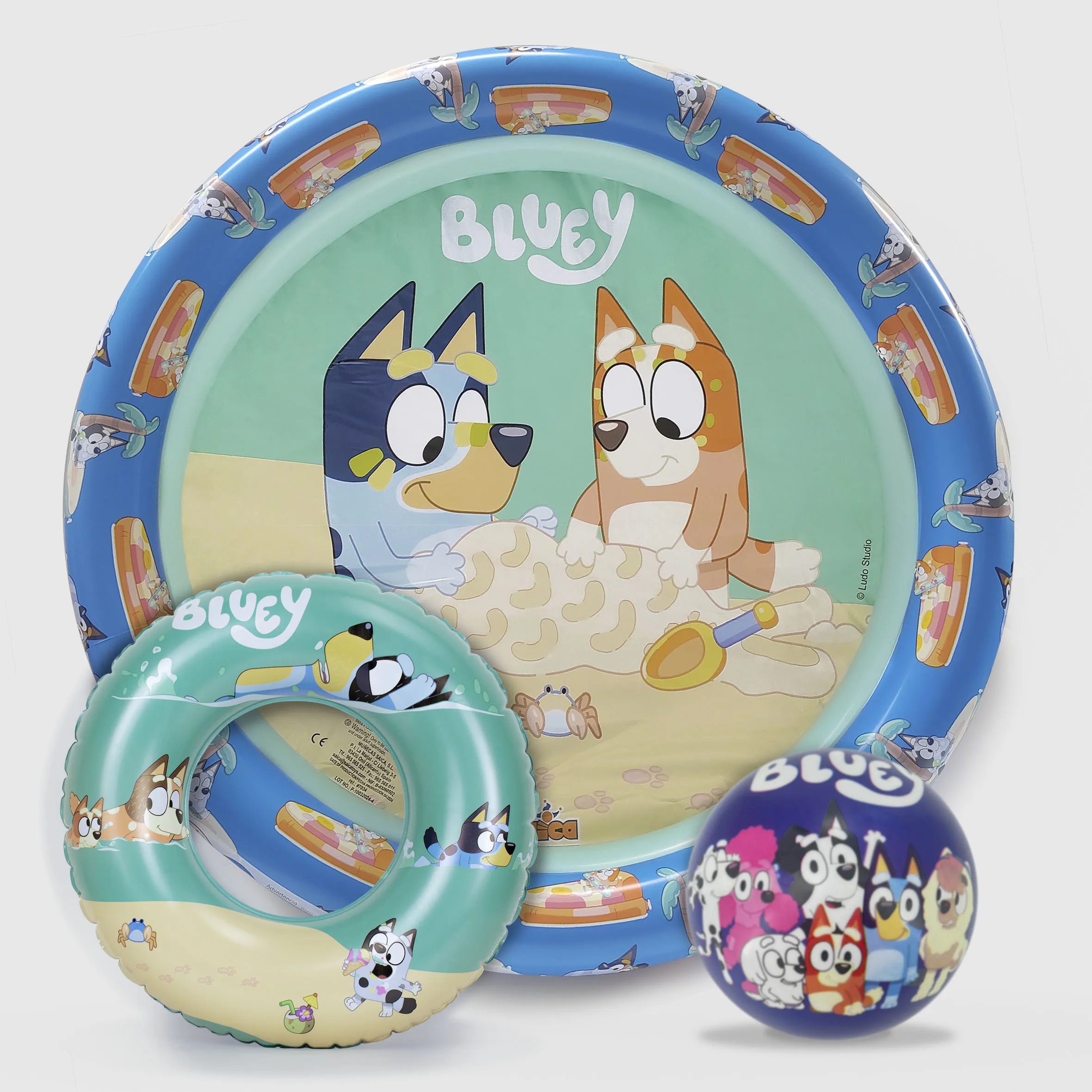 Set de Piscina, Flotador hinchable y Pelota PVC 14 cm Bluey (6179)