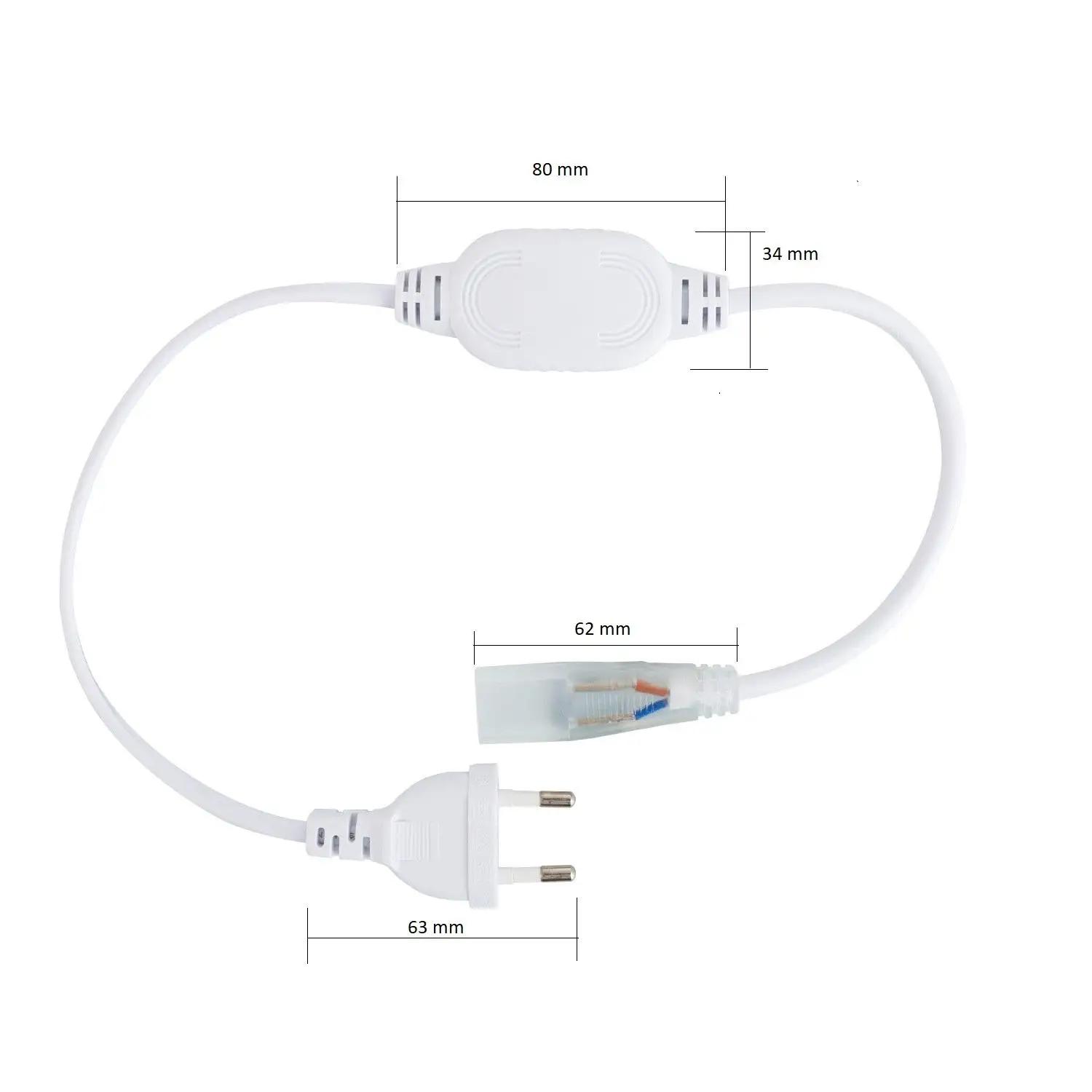 Ledkia Cable Rectificador Corriente IP67 Tira LED 220V AC Corte 25/100cm - Alta Calidad