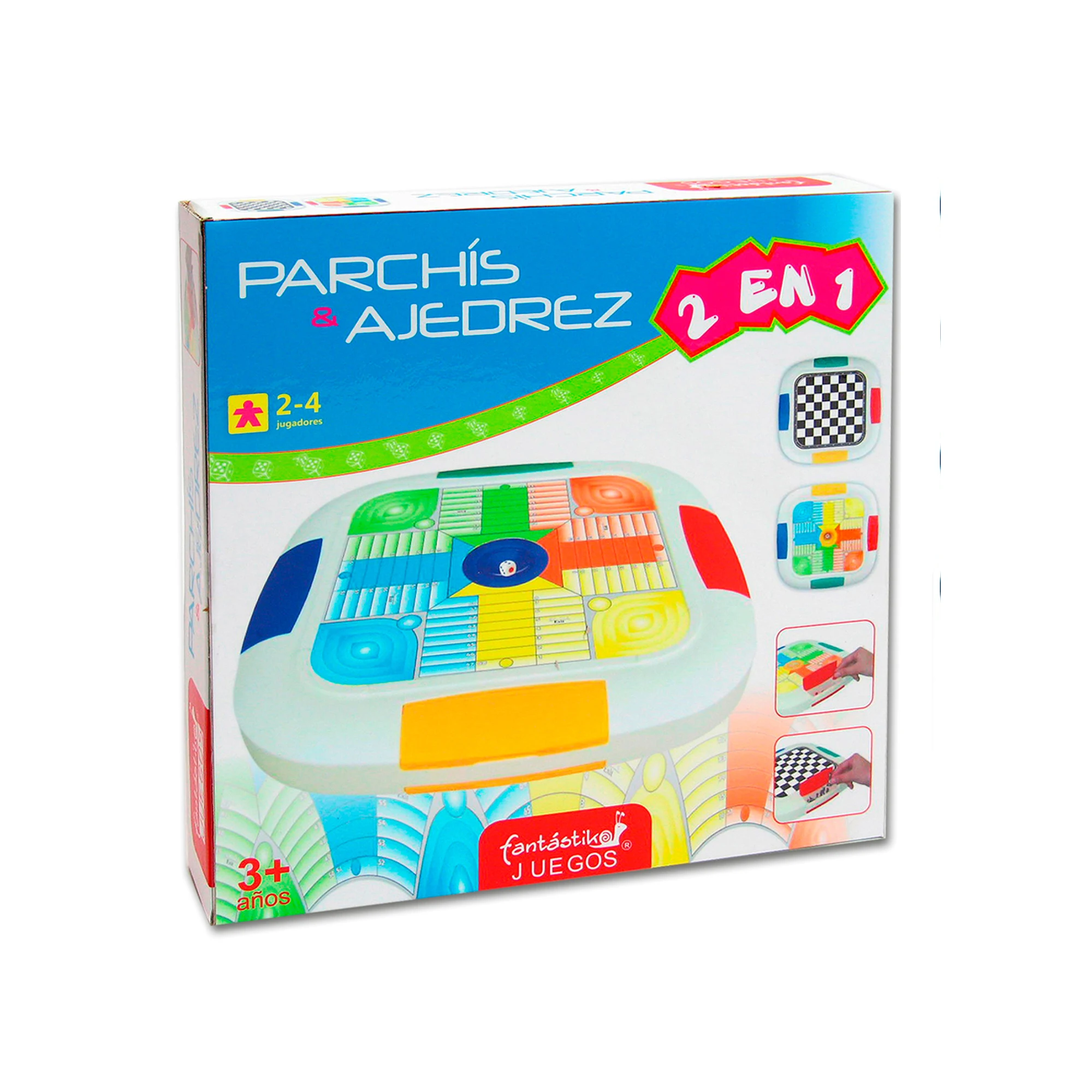 UD - Fantastiko Parchis y Ajedrez 2 en 1 ,30X30CM Tablero resistente y portátil,Sistema de dados integrado , ideal para grupos hasta 4personas