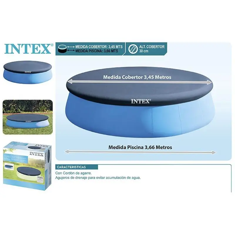 Intex COBERTOR Piscina Easy Set 244CM,305CM y 366cm Easy Pool Cover, PVC, Blue, Tamaño del cobertor 221 cm 284cm y 345cm para piscinas que midan en la parte inferior 244CM,305CM y 366cm Piscina