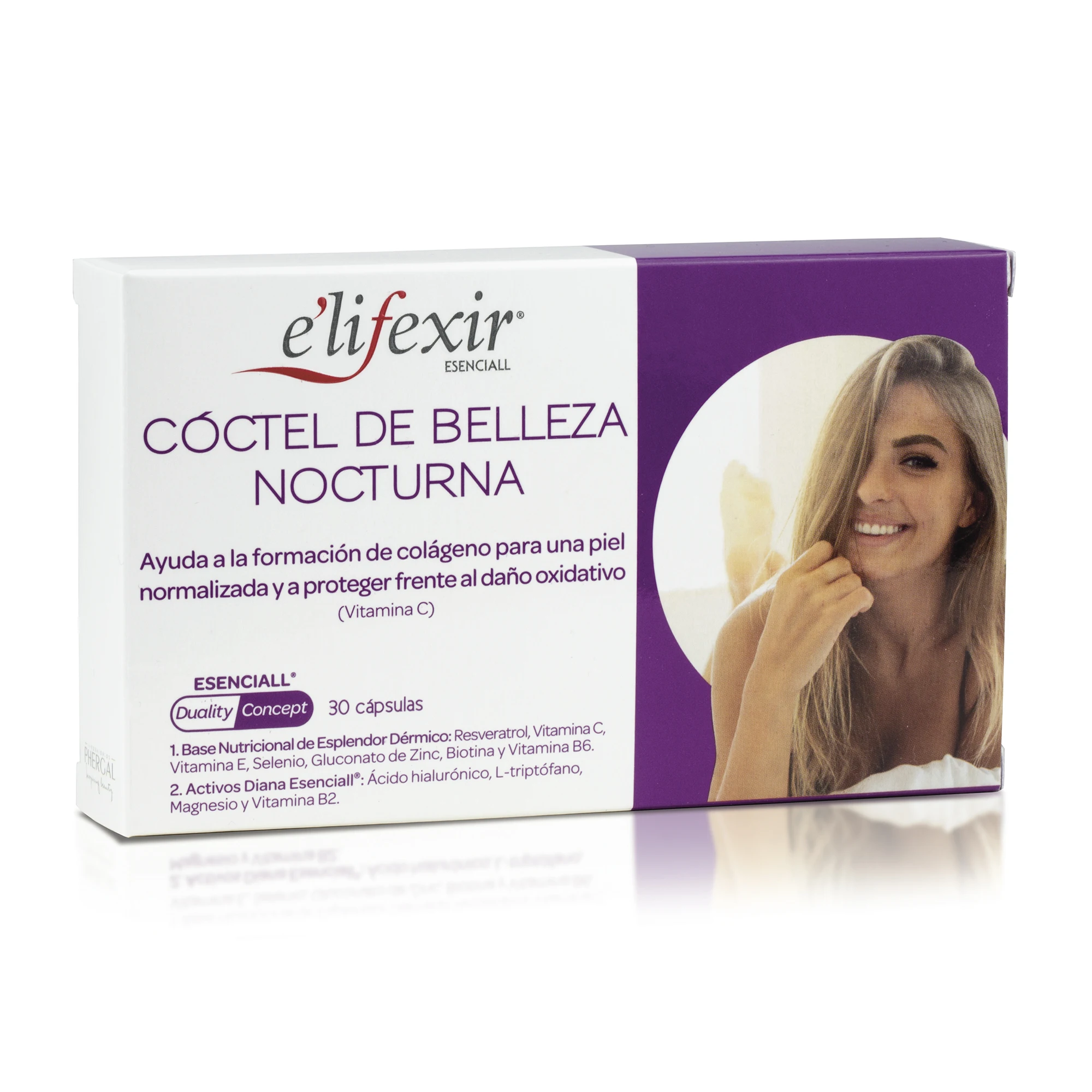 E'lifexir Esenciall Cóctel Belleza Nocturna, Ácido Hialurónico en Cápsulas, Con Vitamina C: Ayuda a la formación de Colágeno y Triptófano: Efecto Reparador del Sueño y de la Piel, 30 Cápsulas