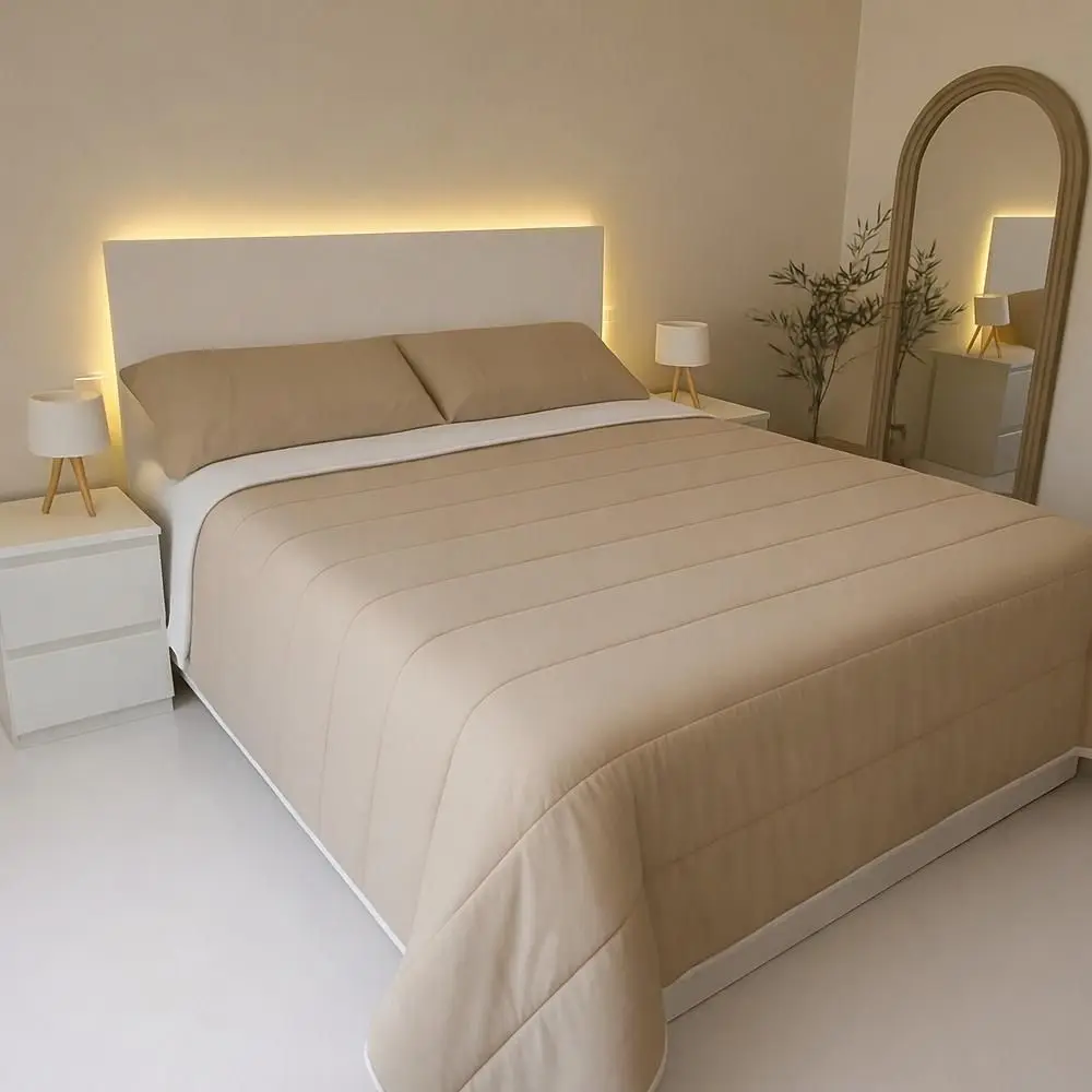 OSPATEX Edredón Nórdico Bicolor Reversible color Beig / Blanco Tacto Seda cama 90,105,135,150. Relleno Fibra 350 gr/m2 Fabricado en España
