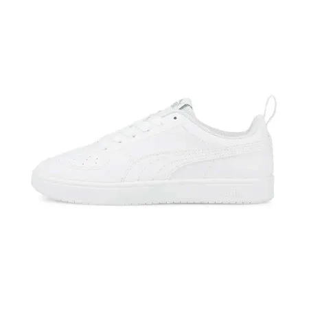 Puma Rickie Jr Sneakers White 384311-01 for youth, featuring a breathable upper with perforations, comfortable padded heel, and secure lace-up design, perfect for casual and sporty occasions.