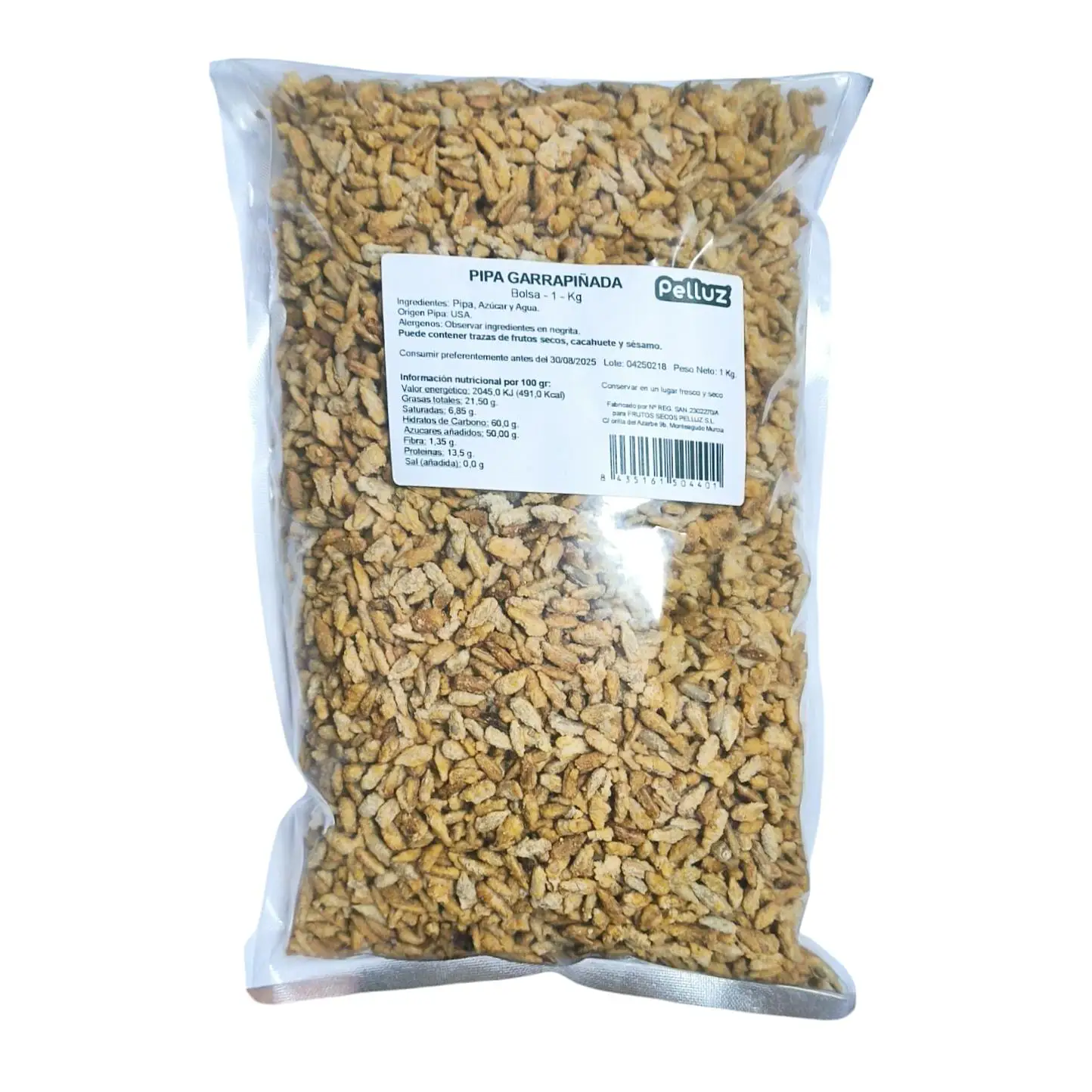 Pipas Garrapiñadas 1 Kg - Sin Conservantes Ni Colorantes - Sabor Natural de Pipa, Agua y Azúcar - Pelluz