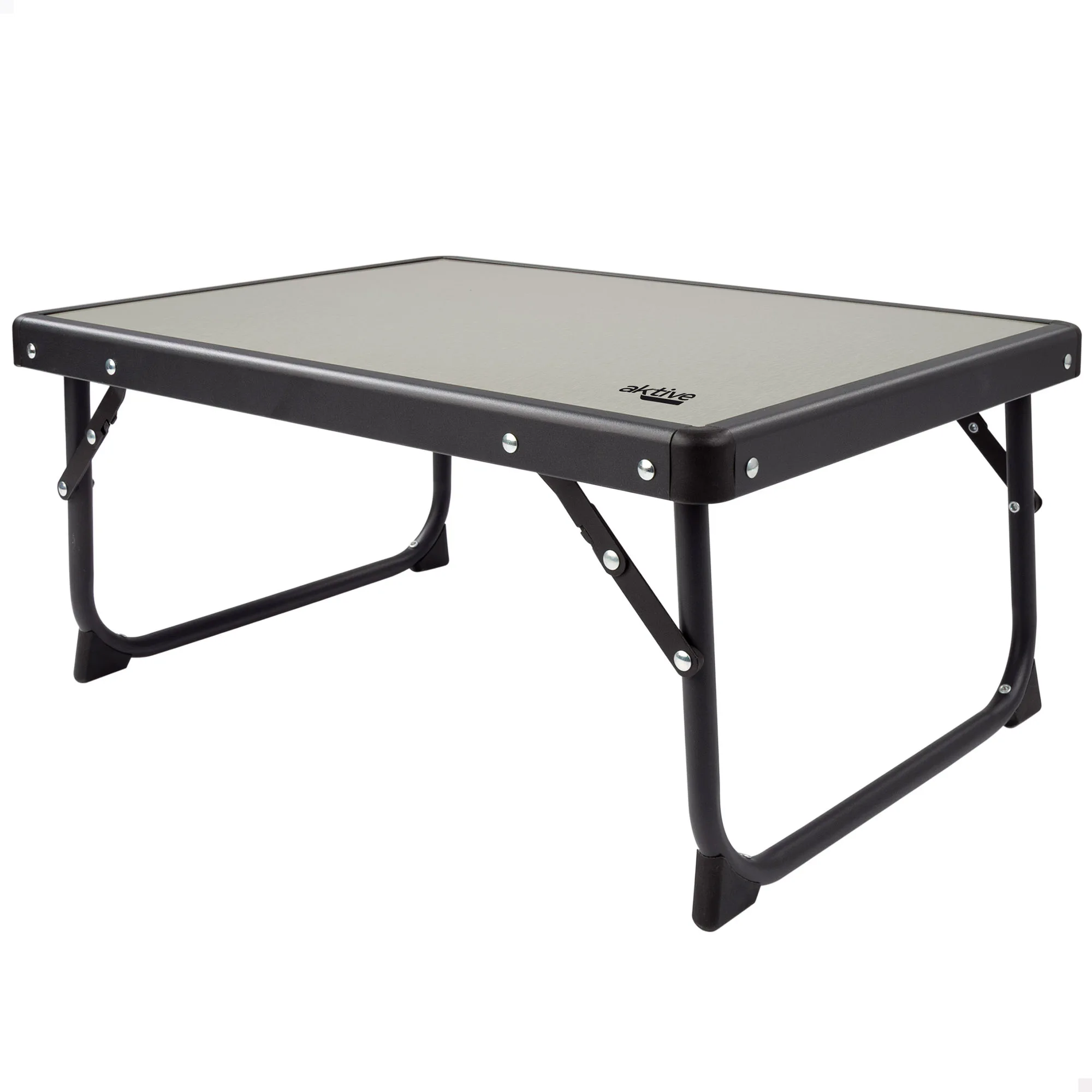 Mesa plegable camping portátil Antivuelco de acero Aktive, con asa de transporte, medidas 56x40x25cm, material acero y madera MDF