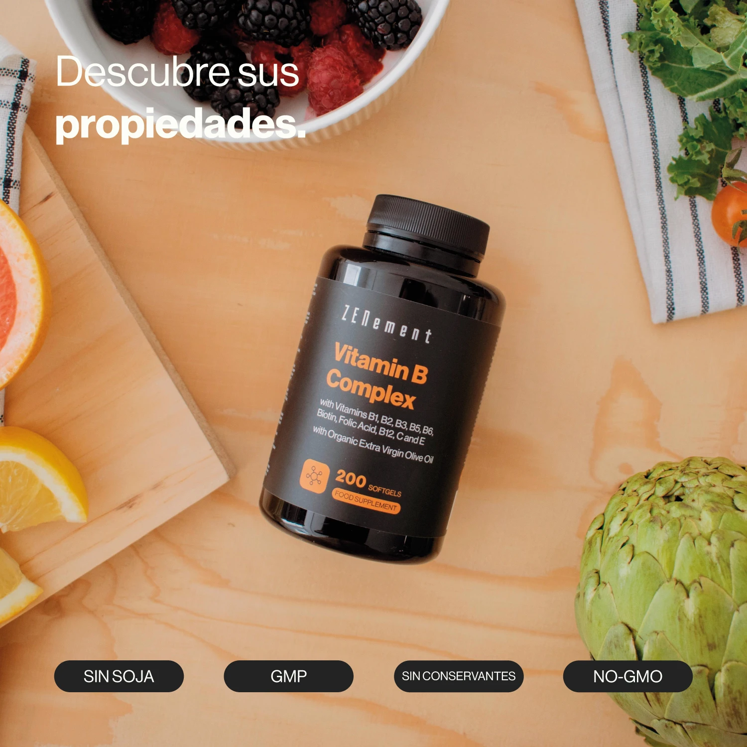 Vitamin b complex with vitamins b1, b2, b3, b5, b6, biotin, folic acid, b12, c and e - 200 zenement soft capsules #2