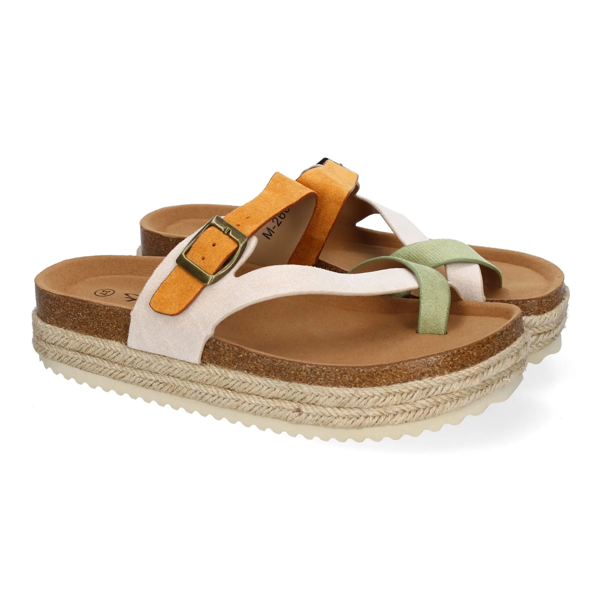 PuntoSalao Sandalias de plataforma bio en yute tipo esclava para mujer color verde M-266
