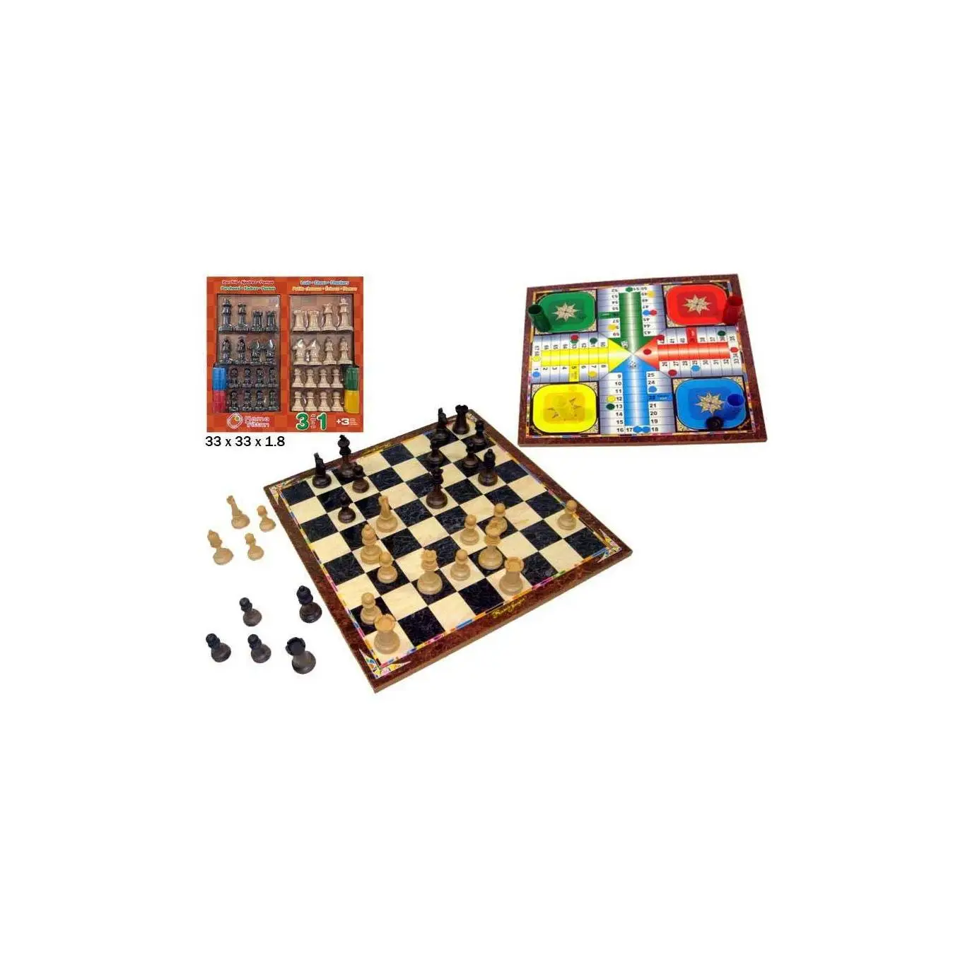 JUEGO DE MESA 3 EN 1 AJEDREZ, DAMAS Y PARCHIS CON TABLERO 40 CM +3 RAMA TRITTON OFICIAL Y ORIGINAL