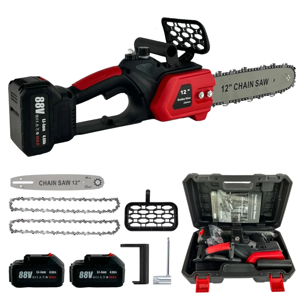 Motosierra eléctrica Linea Hd a Baterías de 88V, Espada 12" (30cm) , 3500W, 2 baterías + 2 cadenas