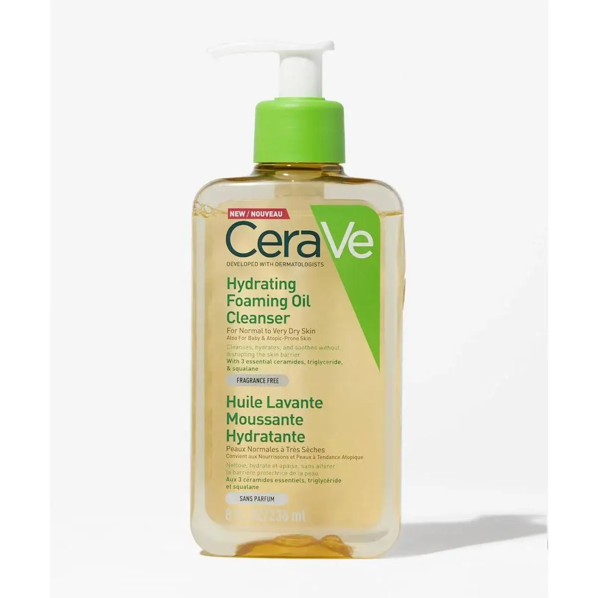 Cerave, Limpiador en aceite espumoso hidratante, 473ml.