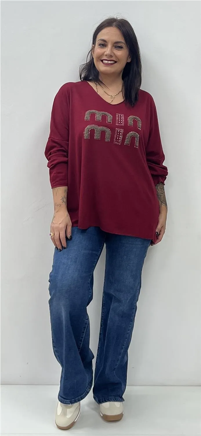 Min Burdeos Sweater by NATALIA, women's long sleeve t-shirt available in sizes 40 to 48, perfect for casual wear or paired with Zamira pants. #2