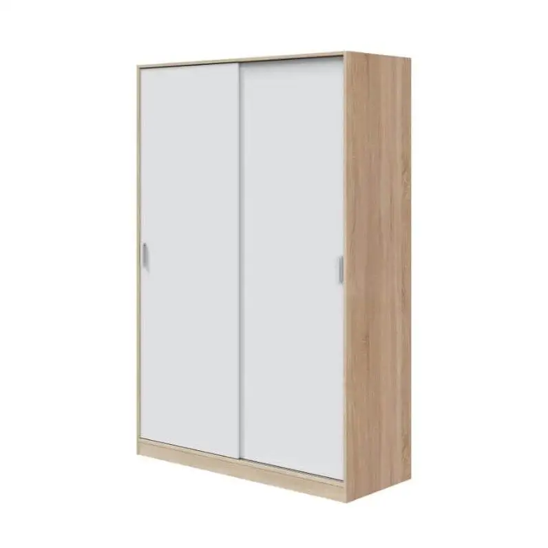 MOBELCENTER - Armario Juvenil Matrimonio 2 Puertas Correderas – Color Blanco Artik y Roble Canadian – Ancho: 120cm x Fondo: 50cm x Alto: 200cm (1411)