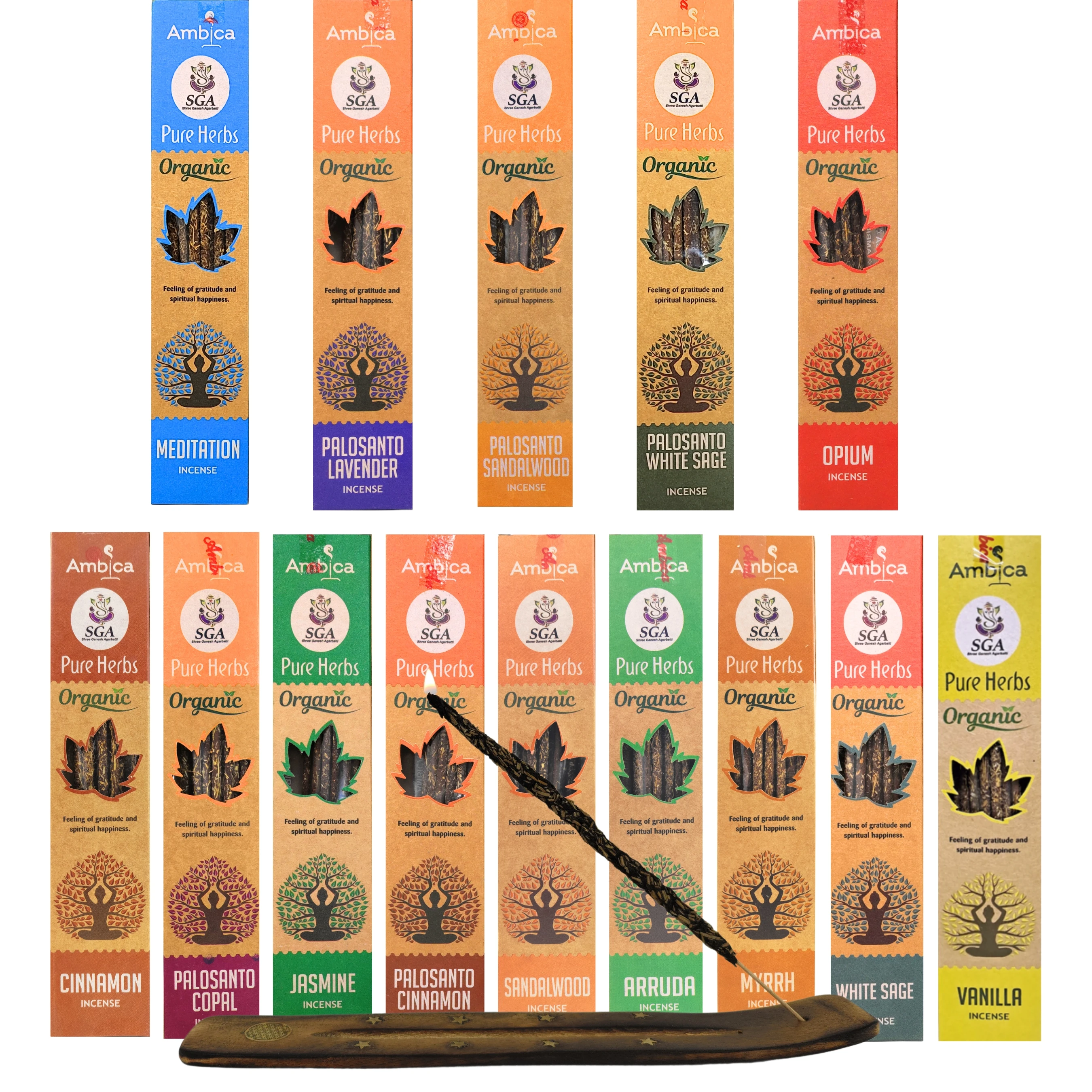 SGA SHREE GANESH AGARBATTI Incienso Natural SGA Sin Tóxicos Ecológico Orgánico Aromaterapia Meditación Se Envían 5 Aromas