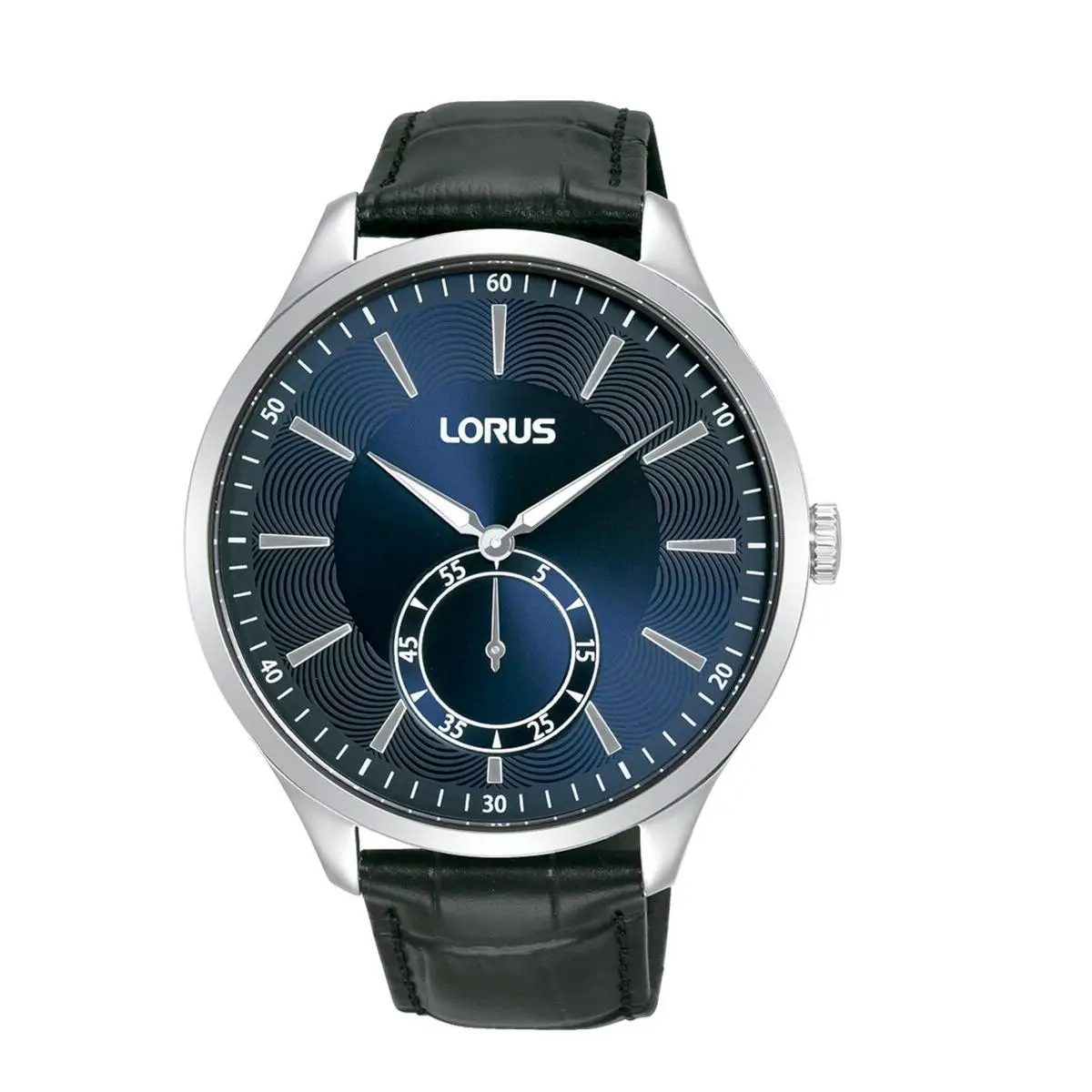 lorus reloj hombre caja de acero pulsera genuine leather de color negro resistente al agua 5 atm rn473ax9