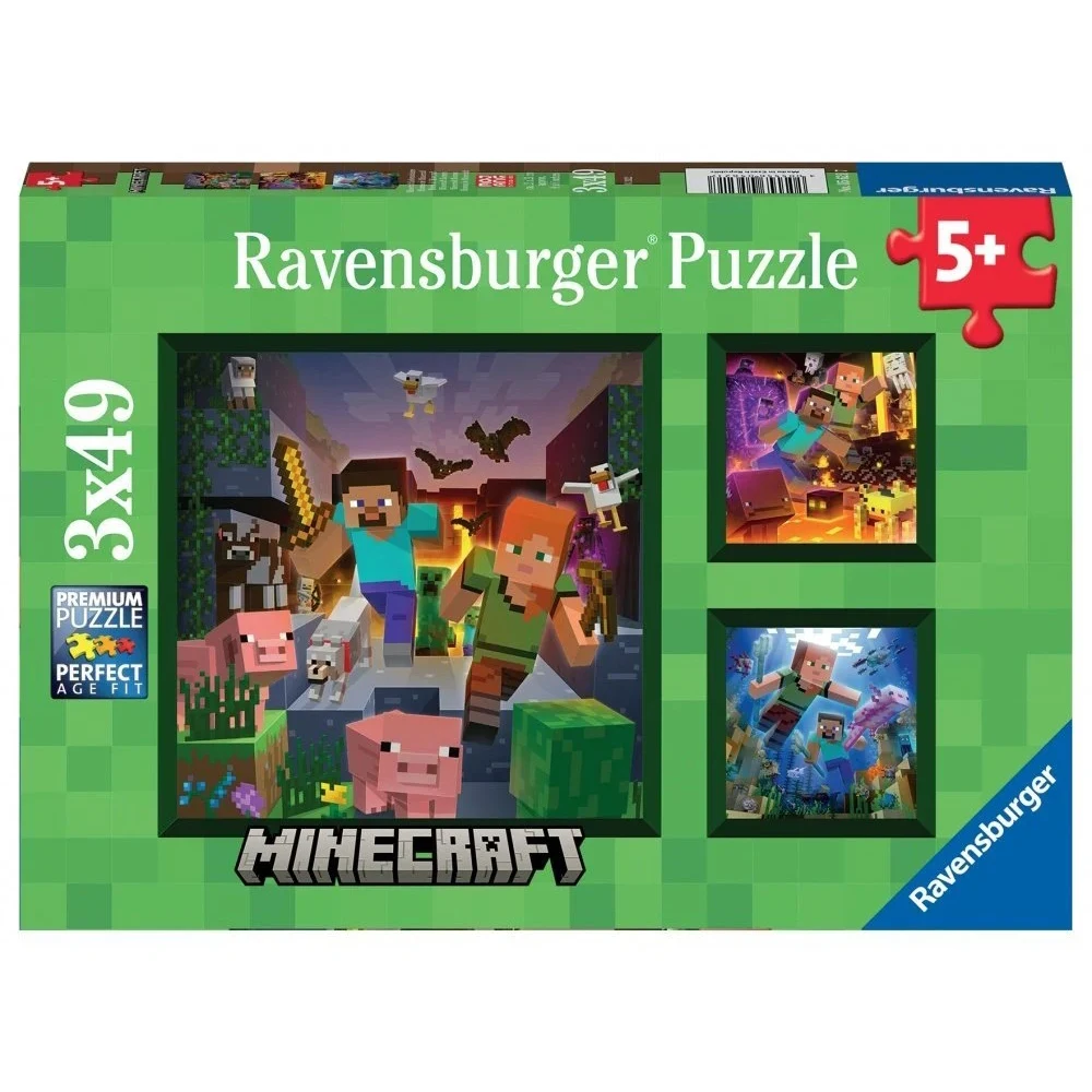 Puzzle Minecraft Biomas 3x49 Piezas, Ravensburger, 05621