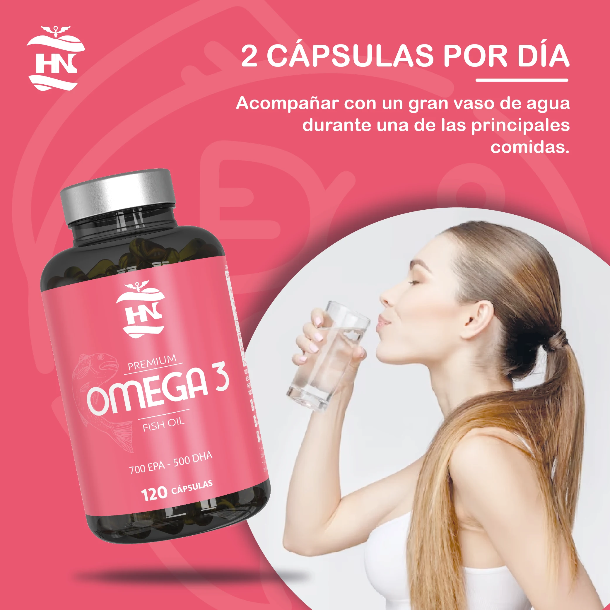 Hn - healthy nutrition - omega 3 & marine collagen pack - omega 3 capsules 2000 mg based on omega3 fish oil - 120 soft pearls of omega 3 fatty acids 700 mg epa - 500 mg dha - pure hydrolyzed marine collagen with hyaluronic acid and vitamin c. #4