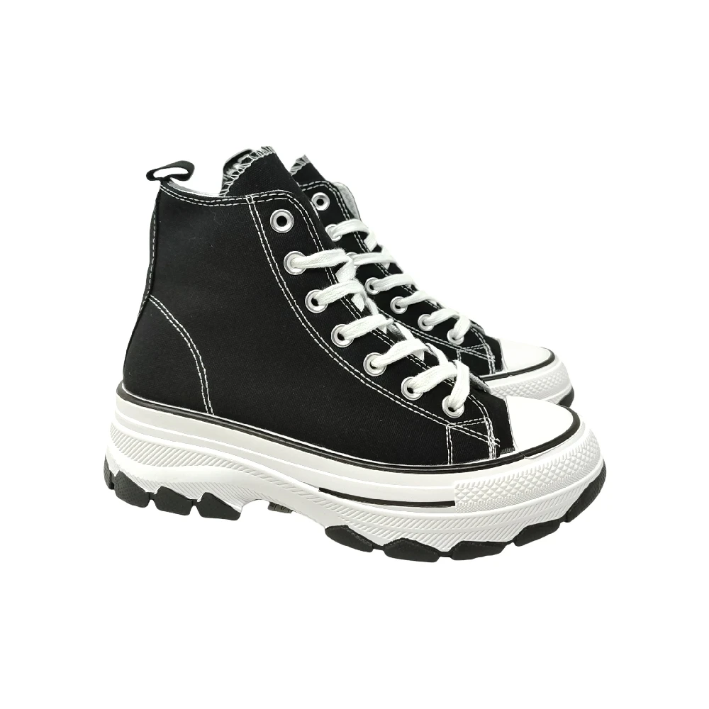 Eva Zorteon- Zapatilla Abotinada de Plataforma para Mujer, Comoda, Estilo Bamba, Material de Lona, y Cierre de Cordones. marca FASHION BELLA.