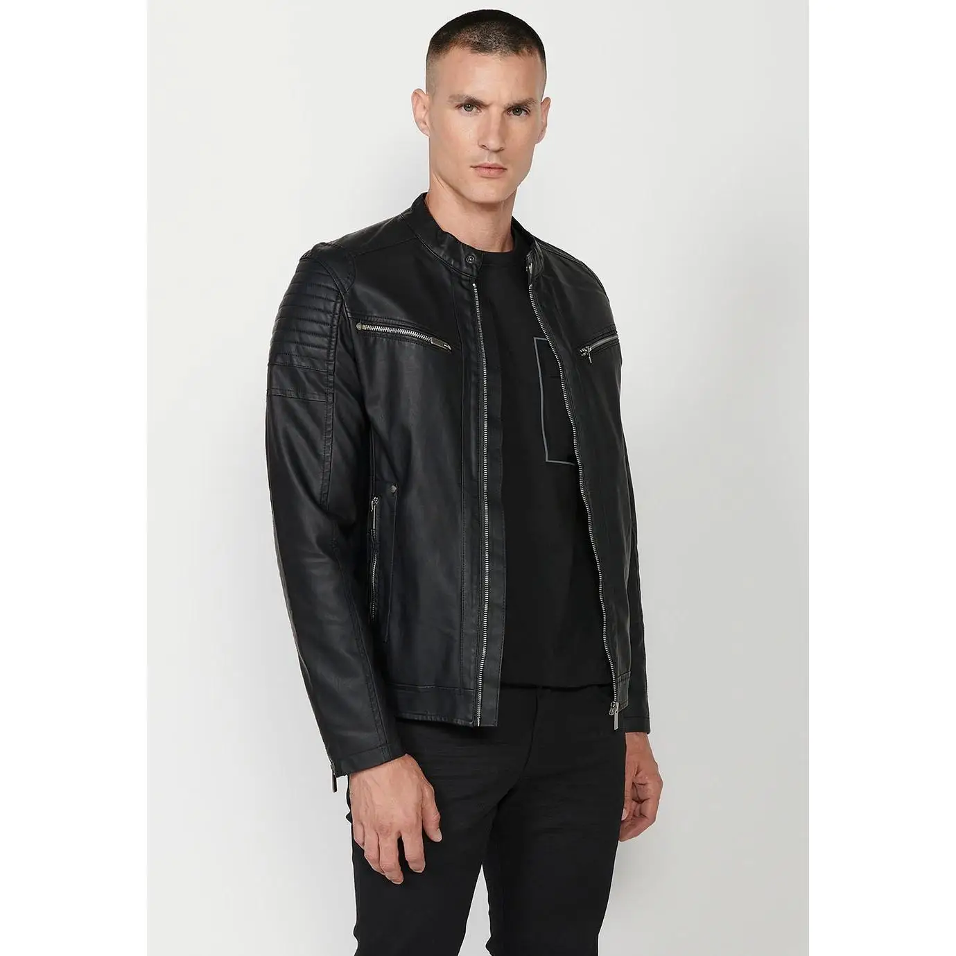 Man Koroshi leather front closure pockets jacket