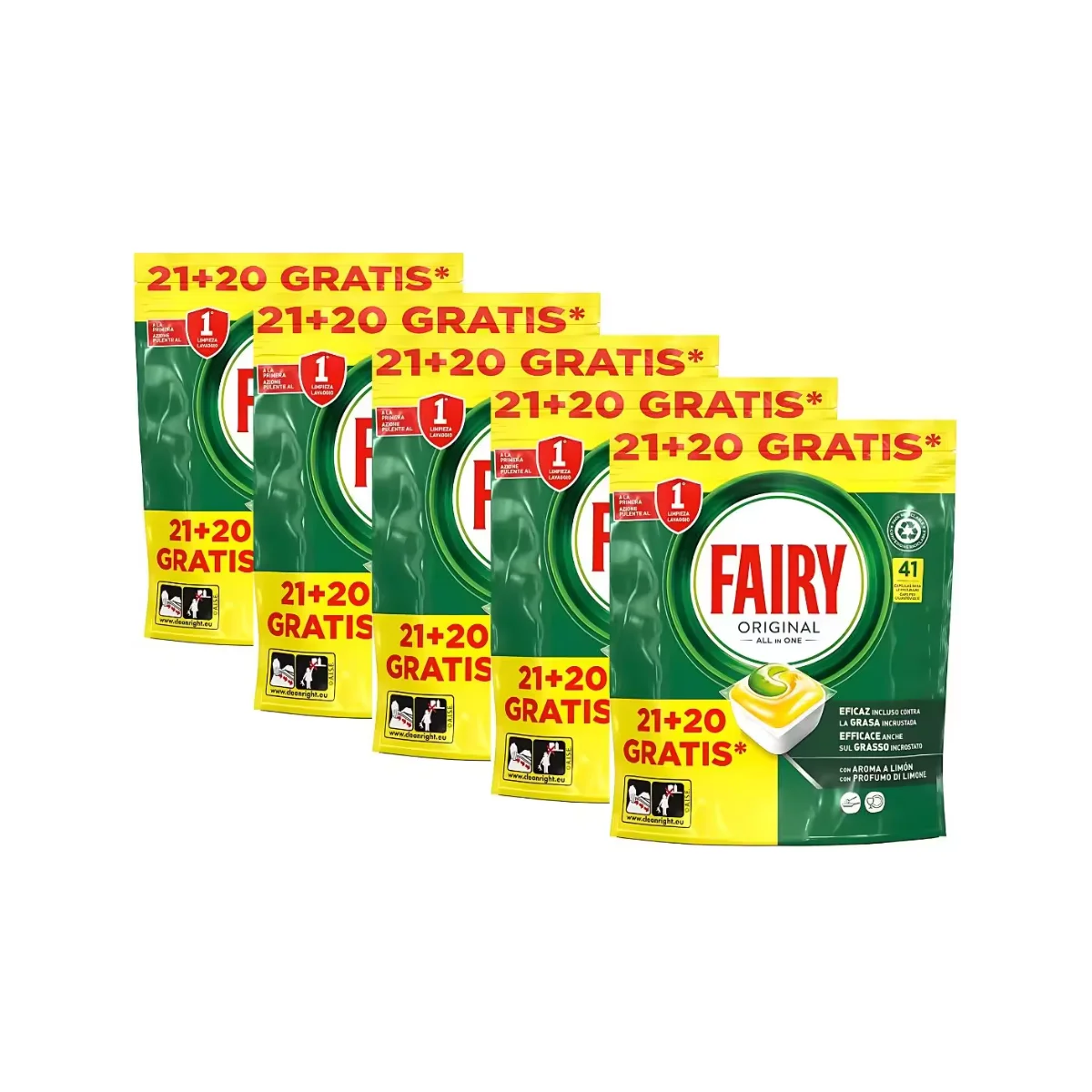 5ud FAIRY Pastillas lavavajillas Original All in one 20+21 - 205 pastillas en total