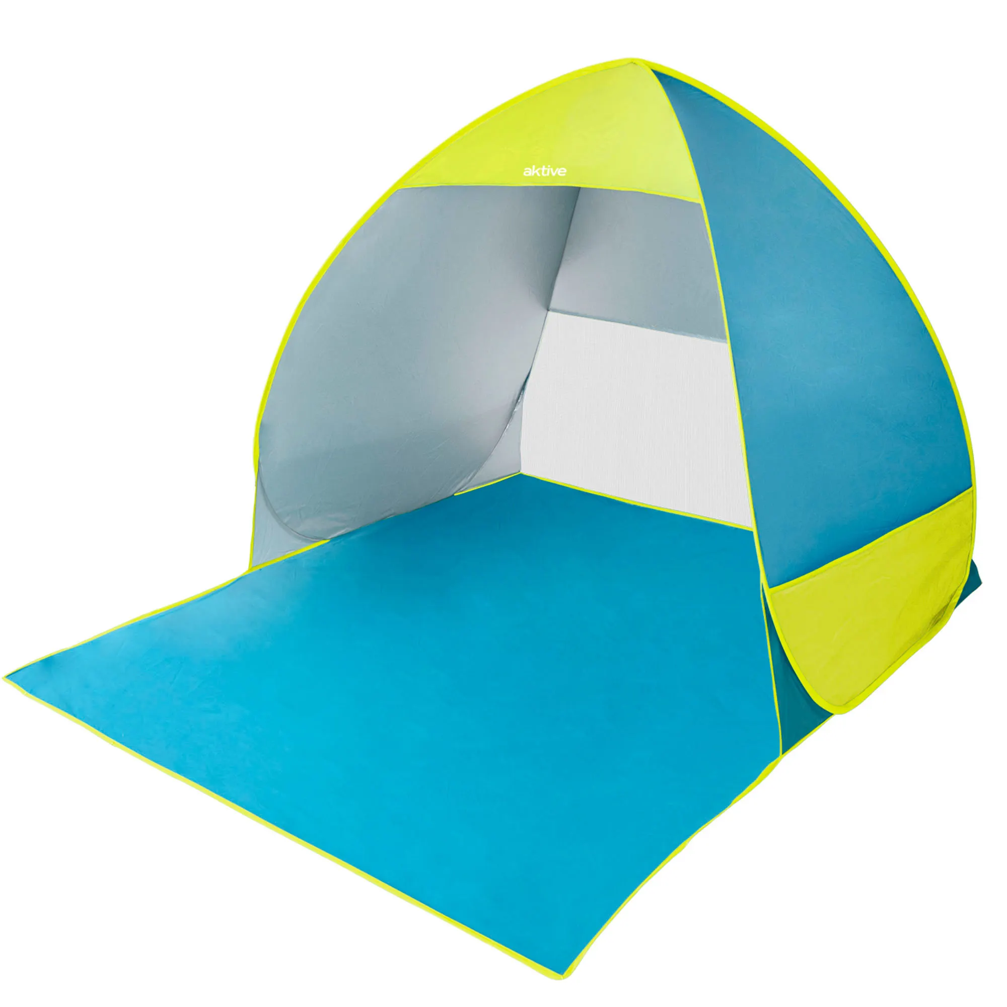 Aktive - Tienda de playa, montaje pop-up, azul y verde, 140x160x110 cm, protección UV50, revestimiento plateado, tejido de poliéster, ideal para 2 personas, incluye funda de transporte, tienda campaña