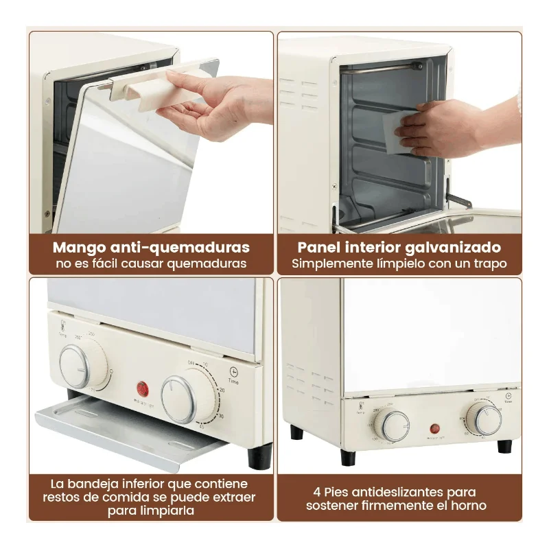 Mini vertical electric oven 15l multifunction with adjustable temperature, 60 min timer, convection and interior light