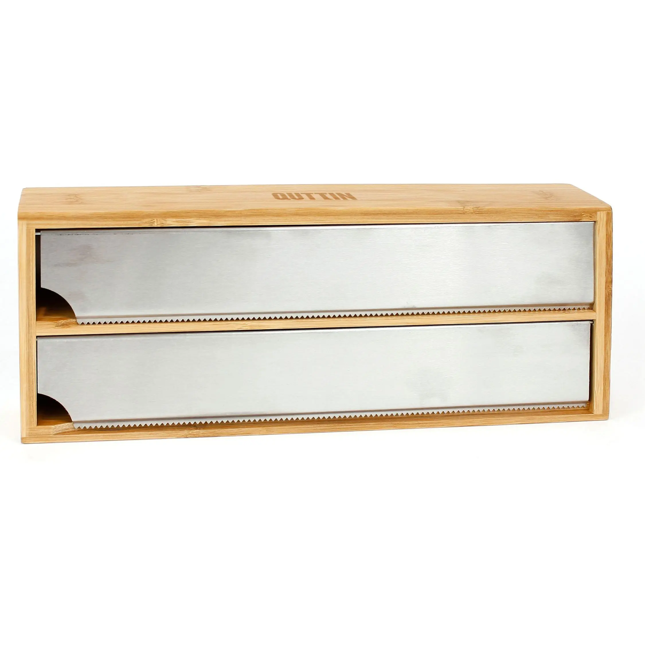 Quttin - Dispensador Bambú y Aluminio 33.5x13cm - Ecológico y Estético, Funcional y Duradero, Versátil y Práctico, Moderno y Atractivo
