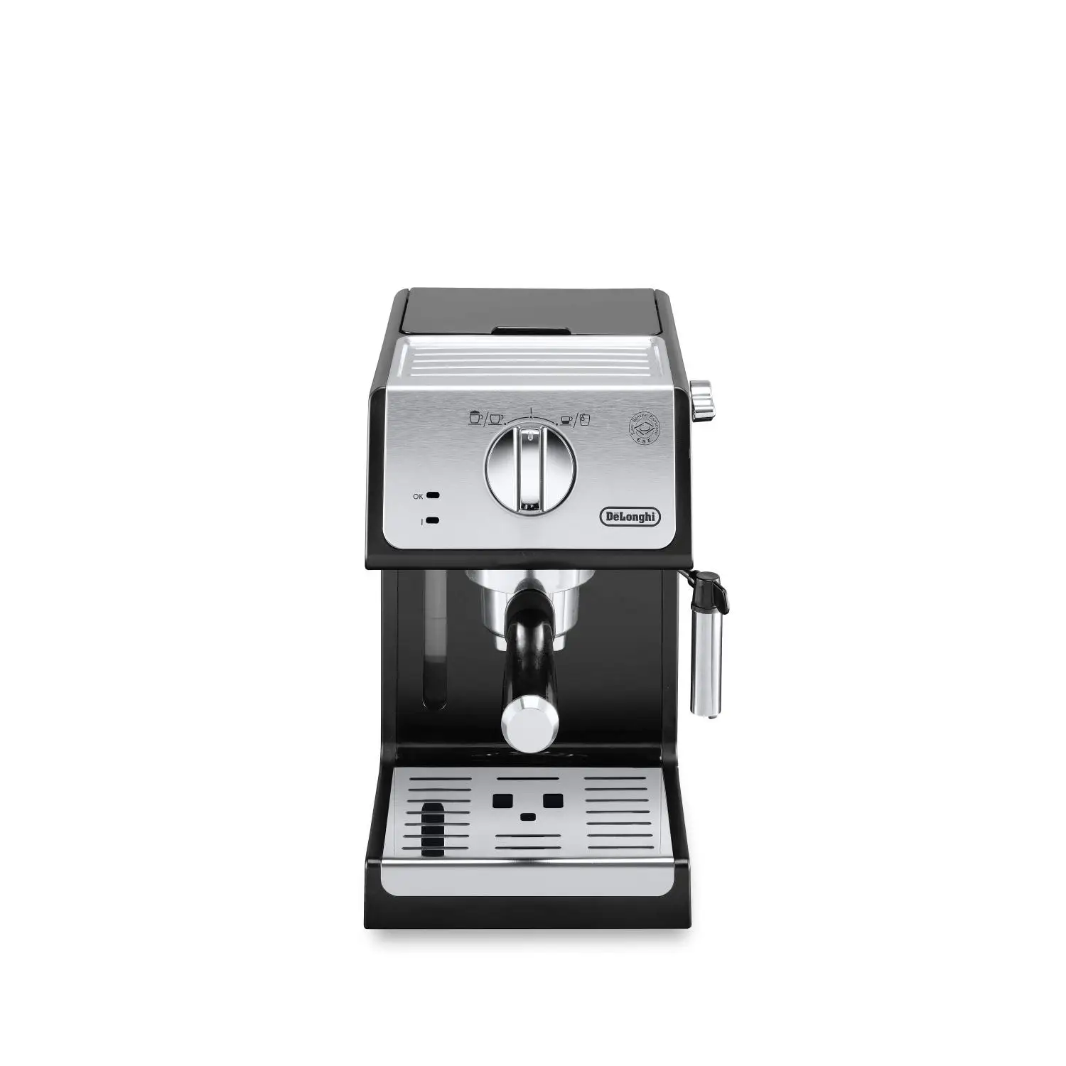 Delonghi Cafetera de Bomba Tradicional Capuccino System. Filtro profesional, 15 bar, 1.1L, 1100W. ECP 33.21. Negro Plata