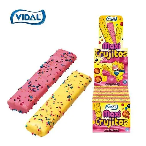 MAXI CRUJITOS VIDAL 75 UNDS - Palos de Nubes Recubiertas de Chocolate - Sabor Fresa y Plátano