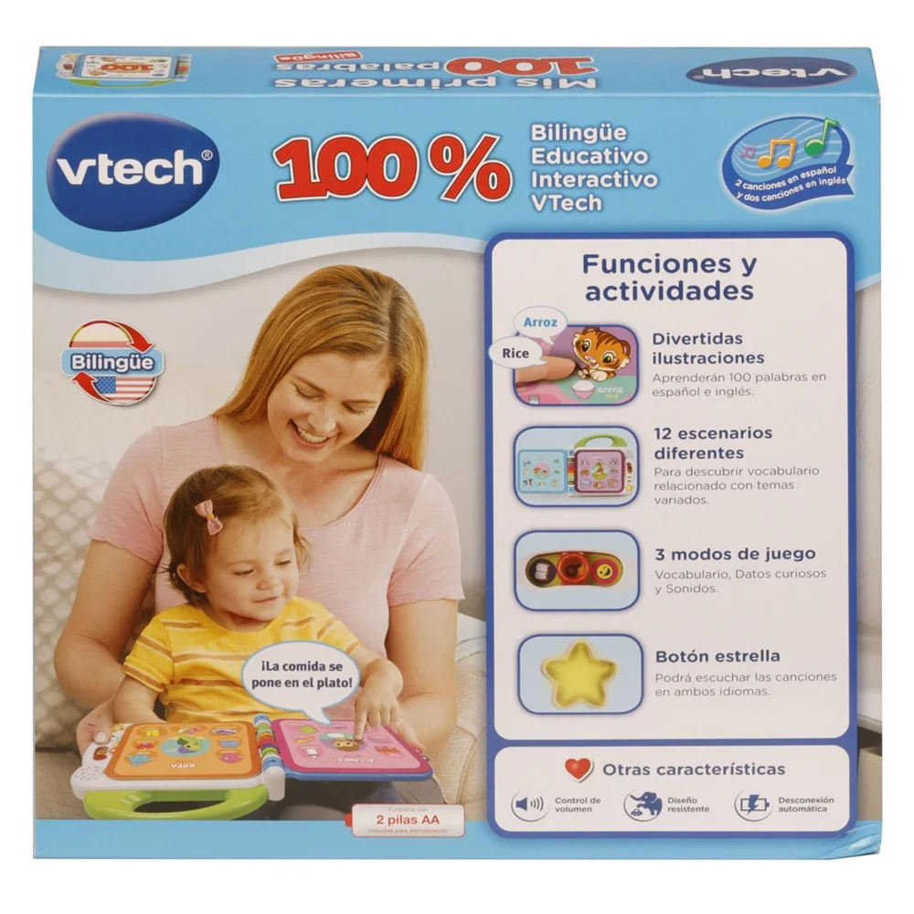Interactive book my first 100 bilingual words in spanish and english 30x6.5x27.9 cm (vtech 80- 601547 )
