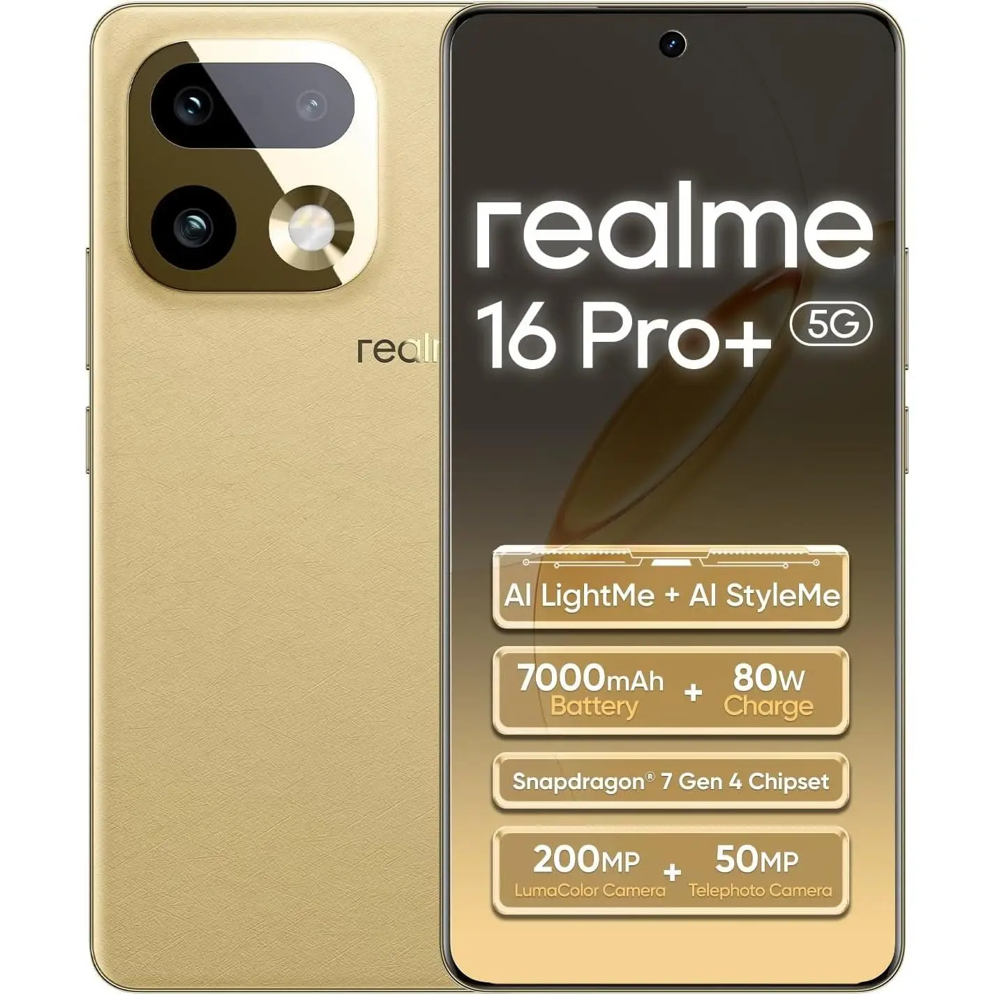 Teléfono – realme 16 Pro Plus Versión UE, Smartphone 5G con Pantalla AMOLED 144Hz, Cámara 200MP OIS, Batería 7000mAh y Carga Rápida 80W, IP66/68/69, eSIM, NFC, Snapdragon® 7 Gen 4