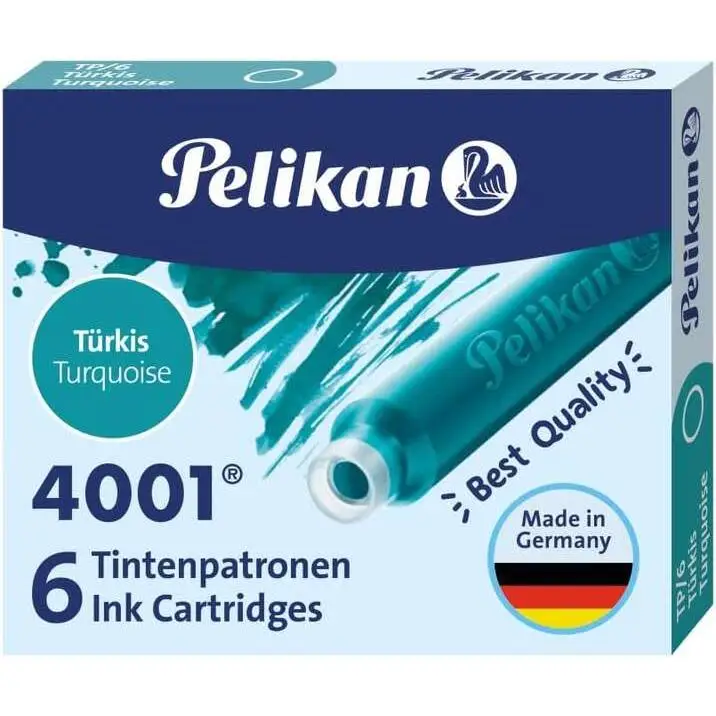 Pelikan caja de 6 cartuchos 4001 tp/6 - recambio para plumas estilograficas - color azul turquesa